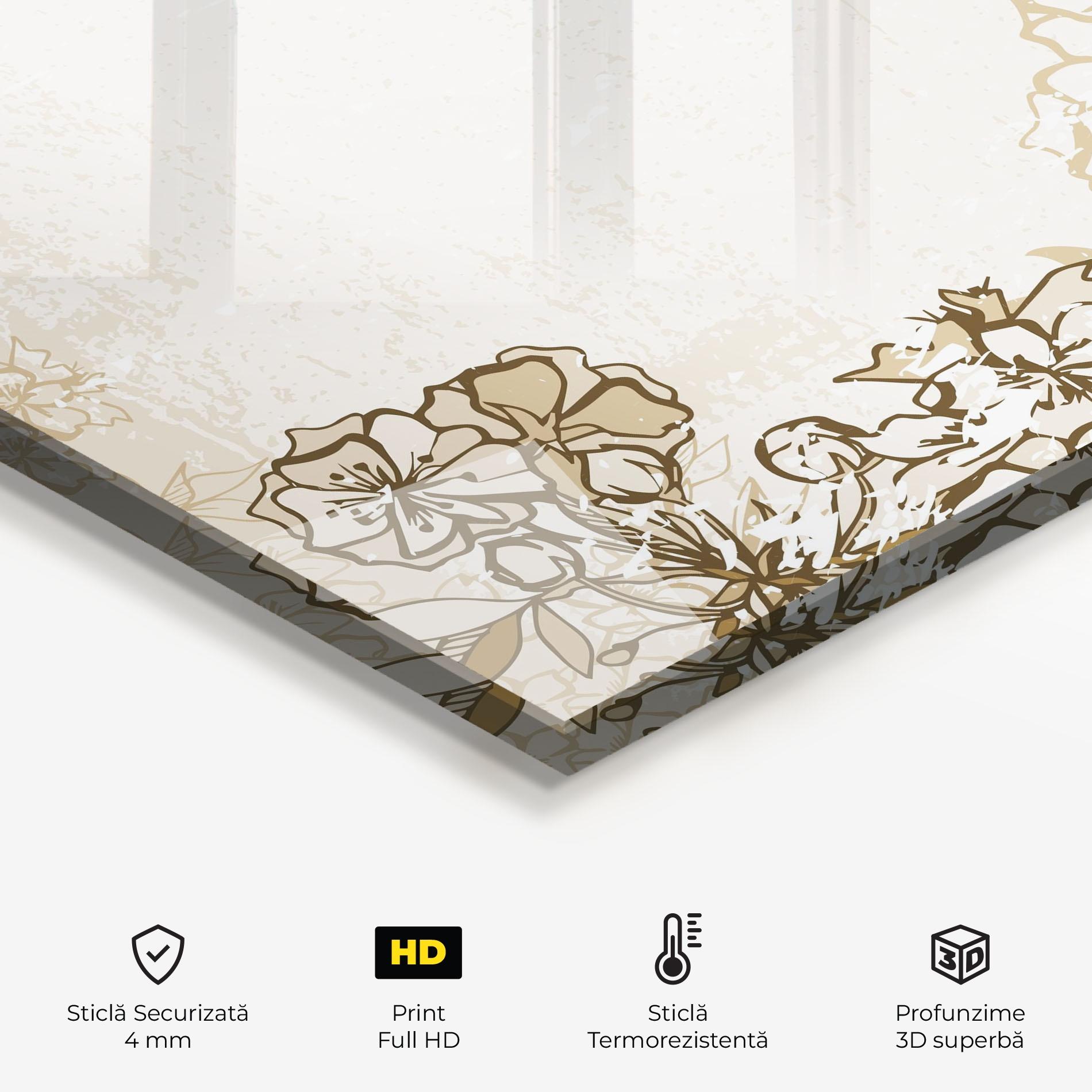 Panou Sticla Bucatarie Cream Brown Flower mockup 2