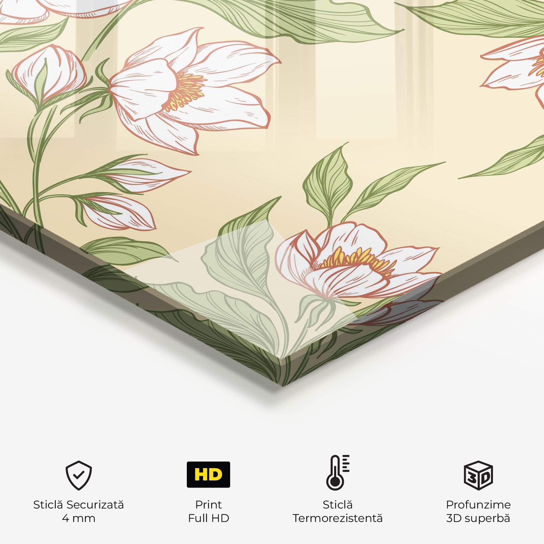 Panou Sticla Bucatarie Cream Flower White mockup 2