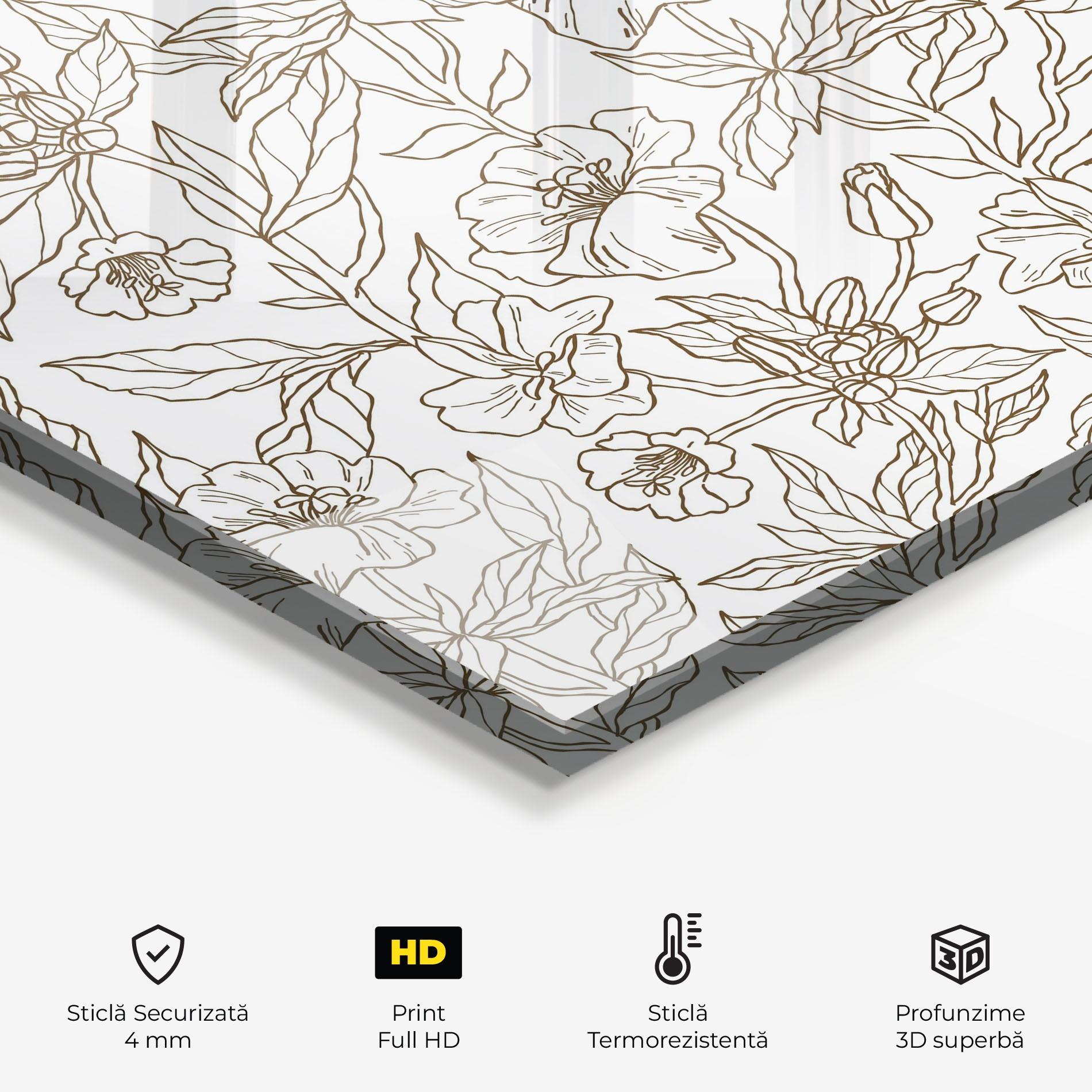 Panou Sticla Bucatarie Cream Line Flowers mockup 2