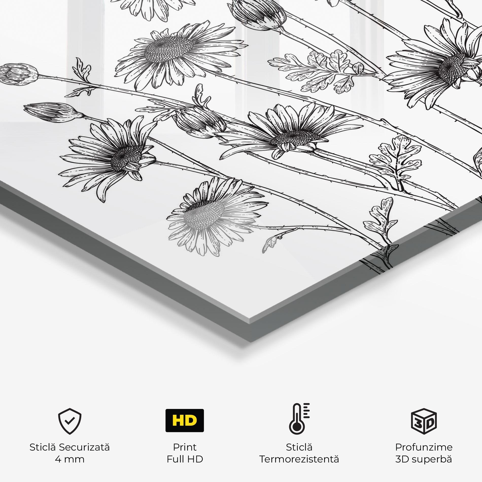 Panou Sticla Bucatarie Daisy Black Line mockup 2