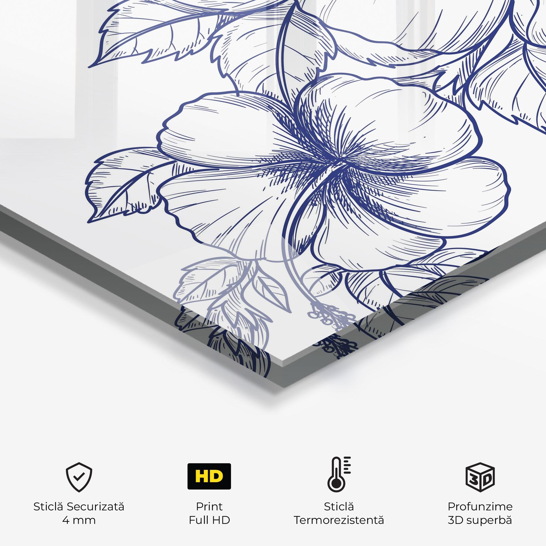 Panou Sticla Bucatarie Dark Blue Line Flower mockup 2