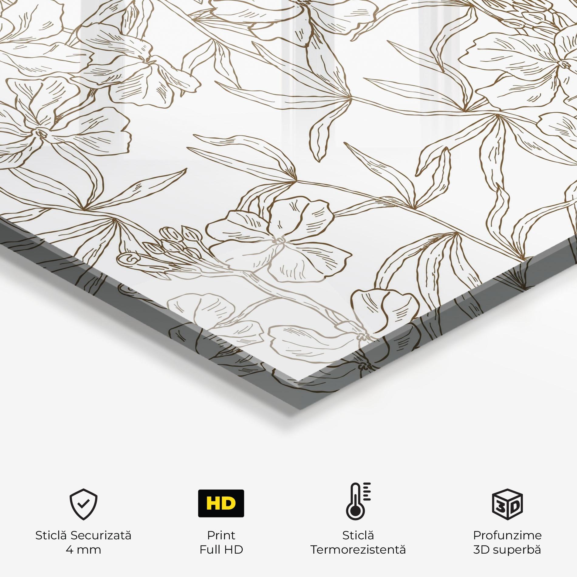 Panou Sticla Bucatarie Flower Brown Line mockup 2