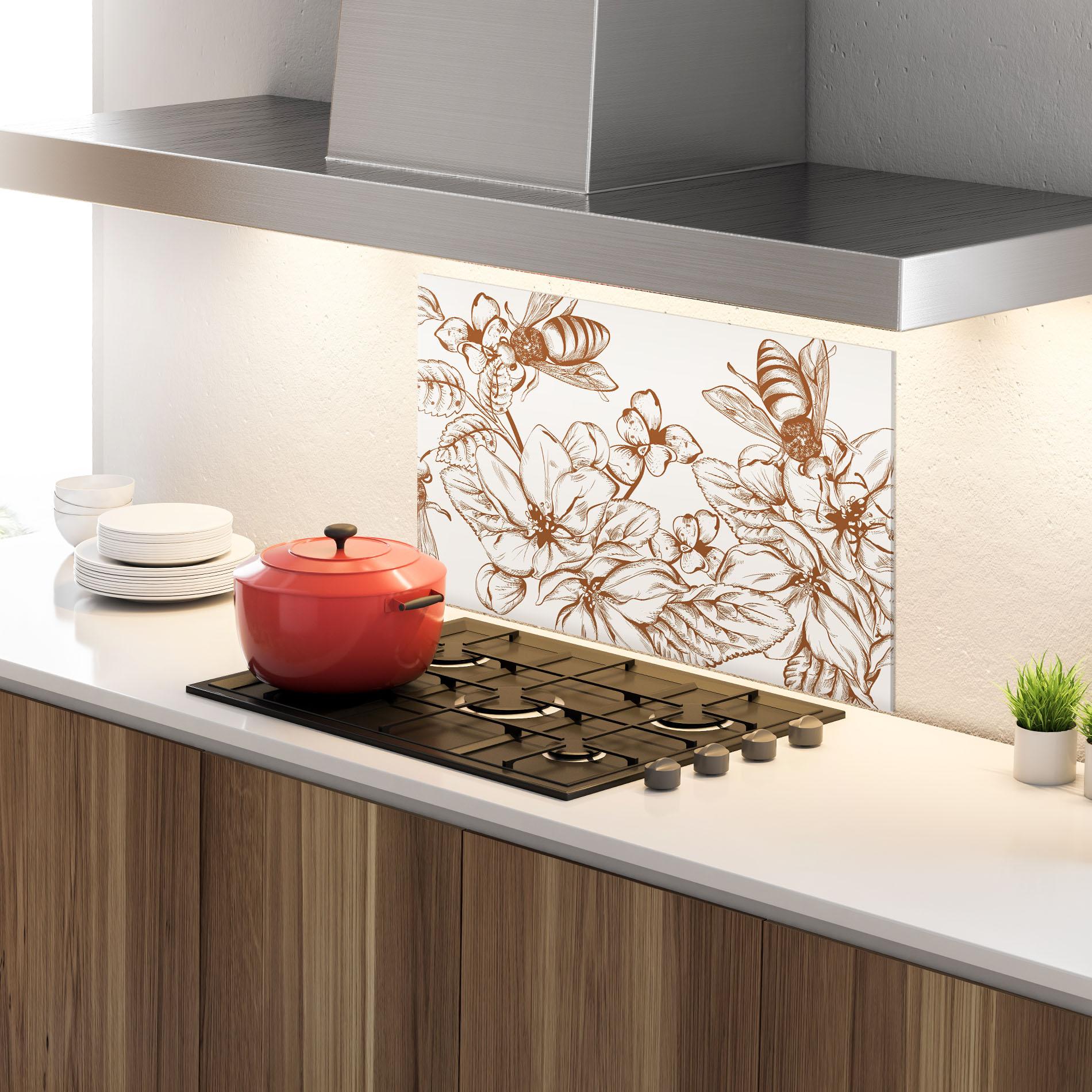 Panou Sticla Bucatarie Bee Flower Line mockup 4