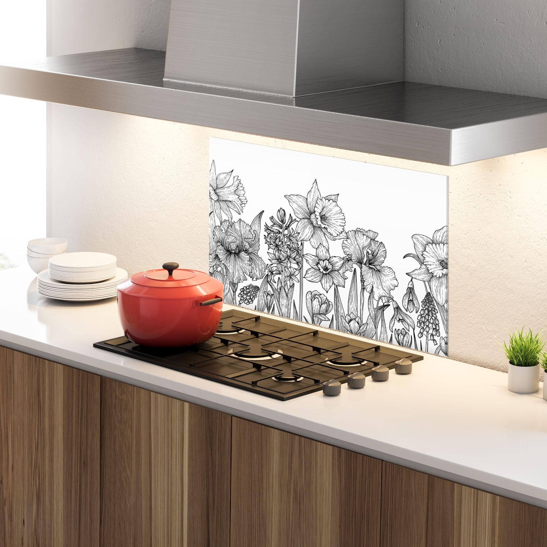 Panou Sticla Bucatarie Black Line Plant mockup 4