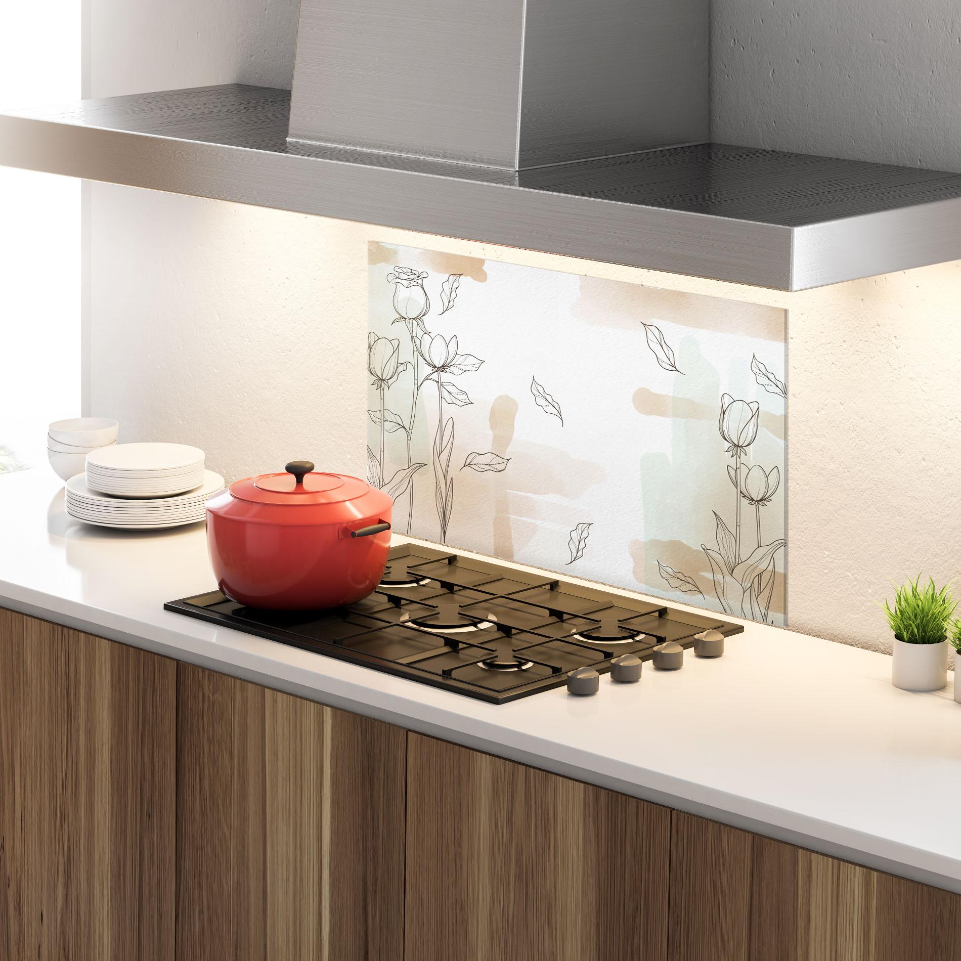 Panou Sticla Bucatarie Brown Line Flower mockup 4