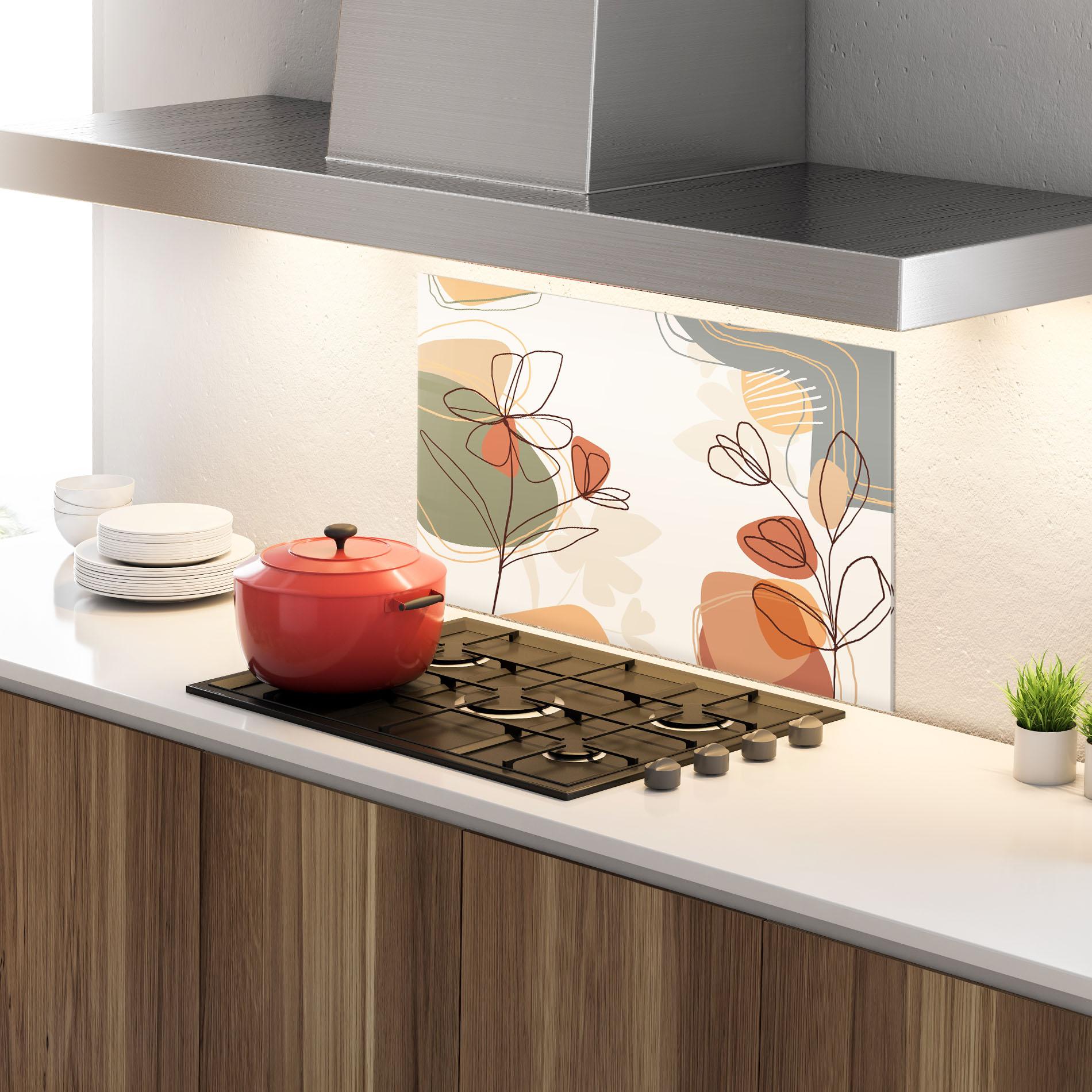 Panou Sticla Bucatarie Brown Line Plants mockup 4