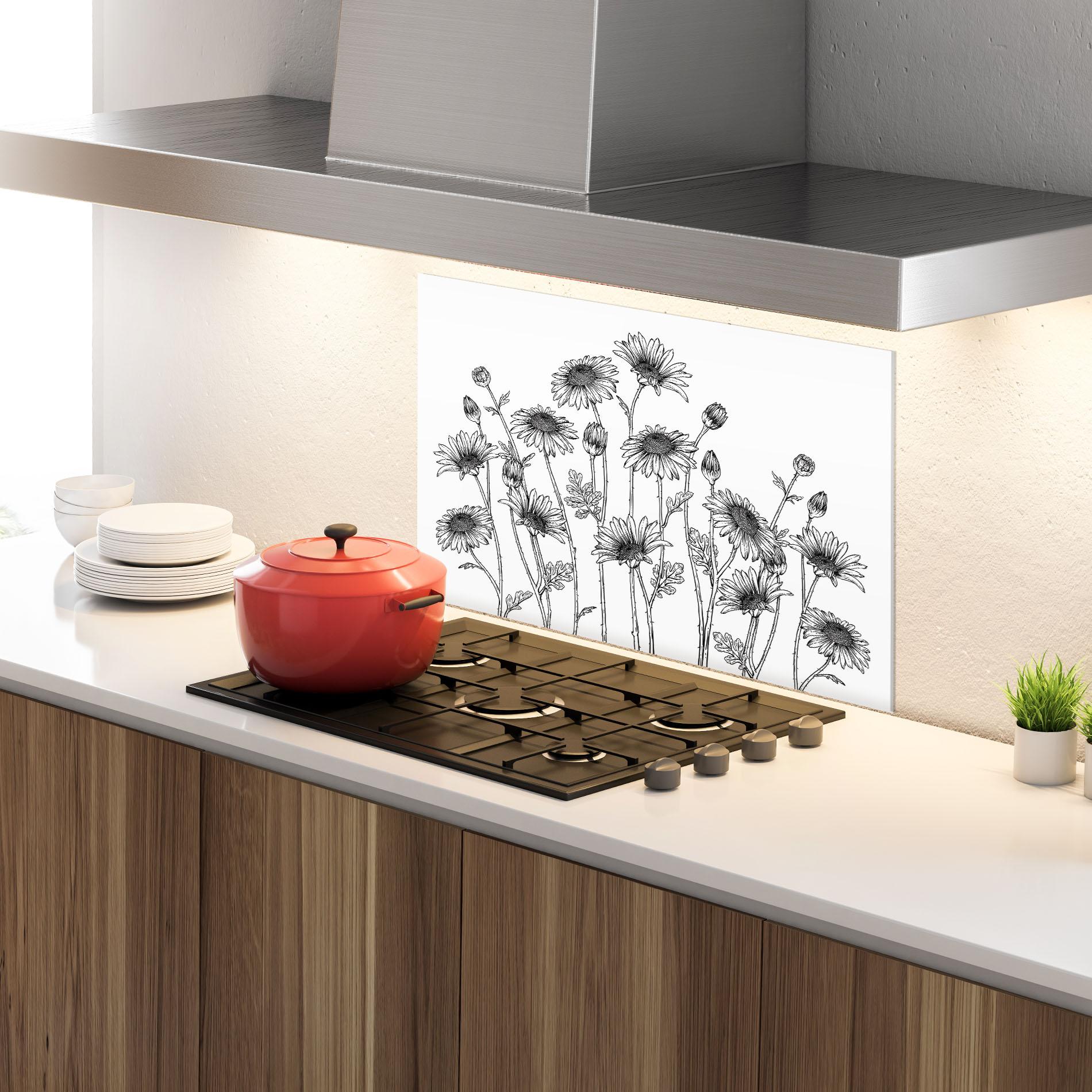 Panou Sticla Bucatarie Daisy Black Line mockup 4