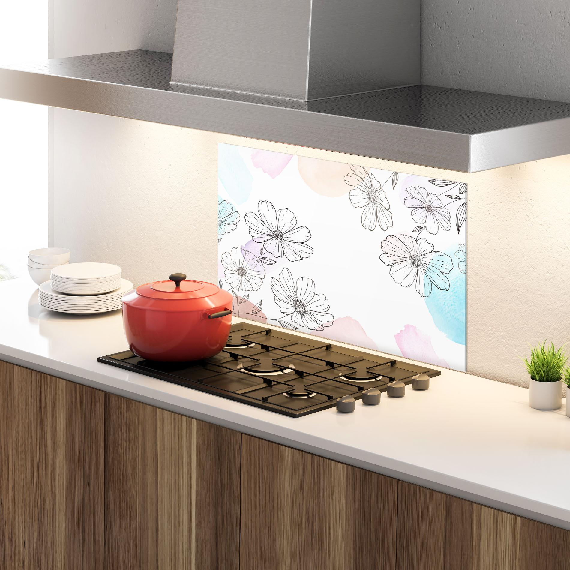 Panou Sticla Bucatarie Grey Colorful Flower mockup 4