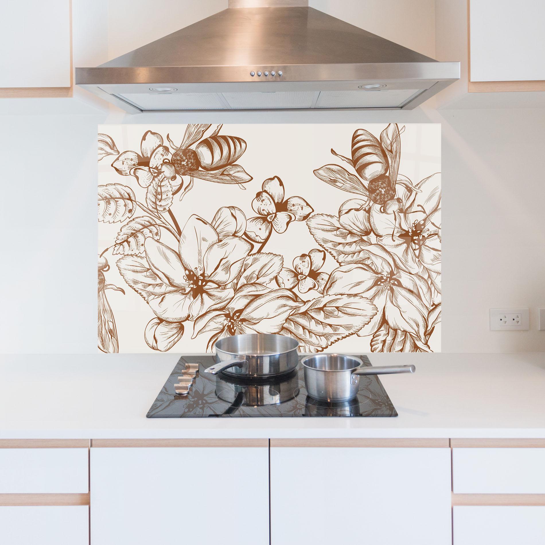 Panou Sticla Bucatarie Bee Flower Line mockup 5