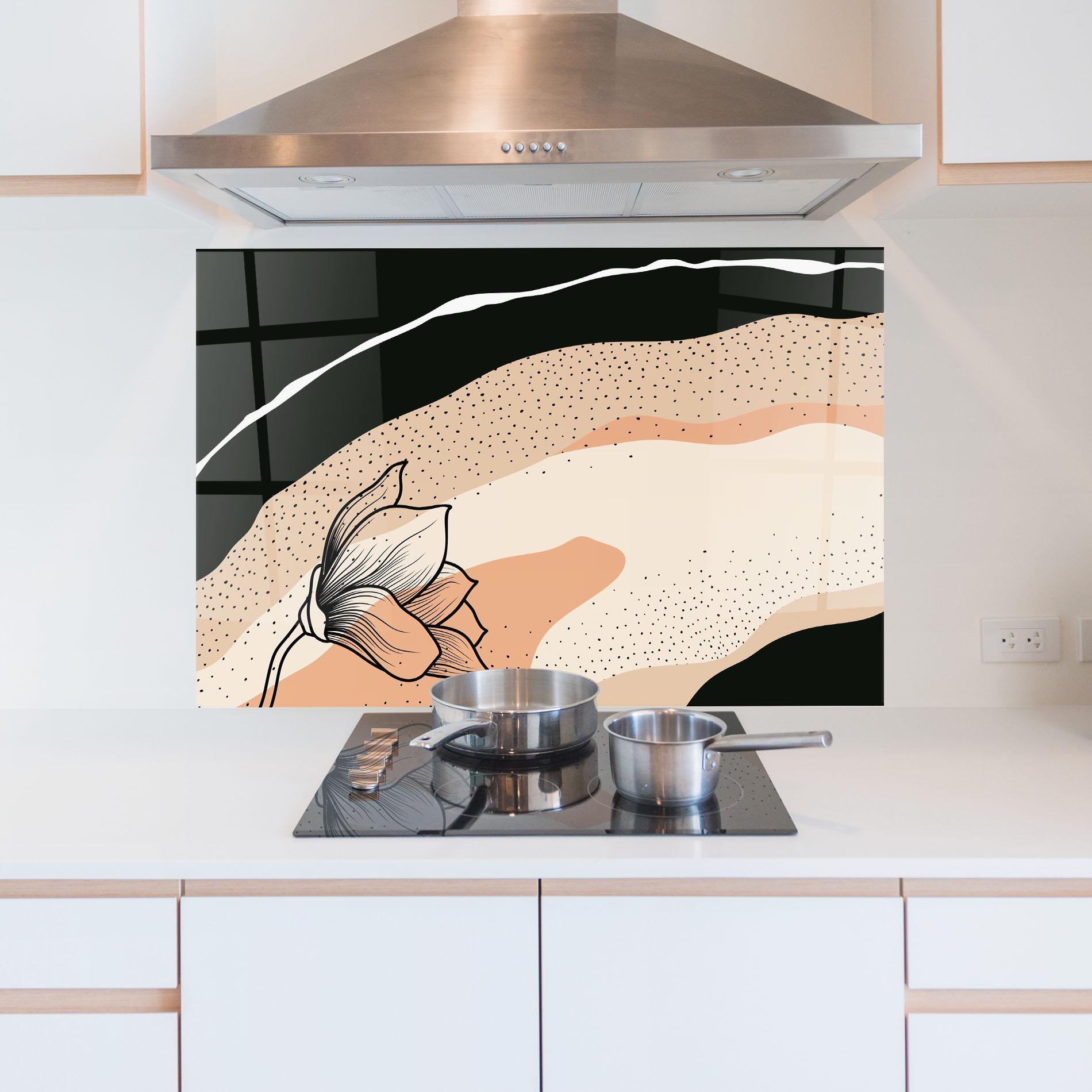 Panou Sticla Bucatarie Black Line Art Plant mockup 5