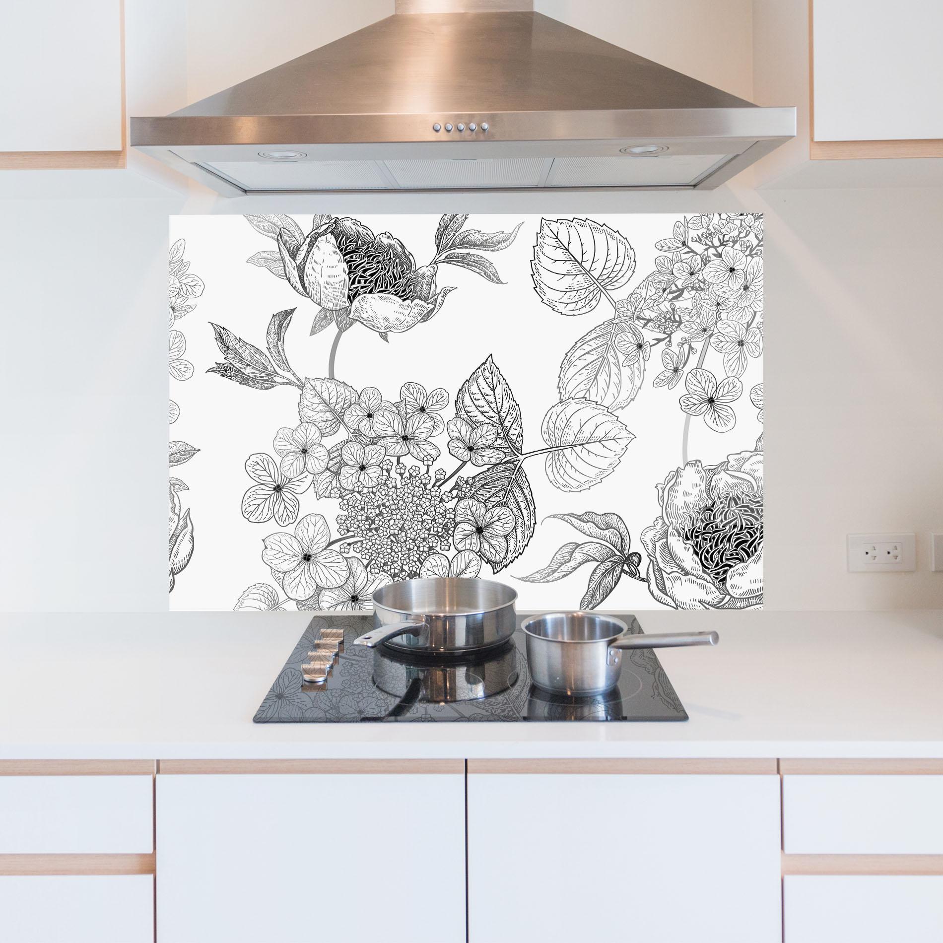 Panou Sticla Bucatarie Black Line Flower mockup 5