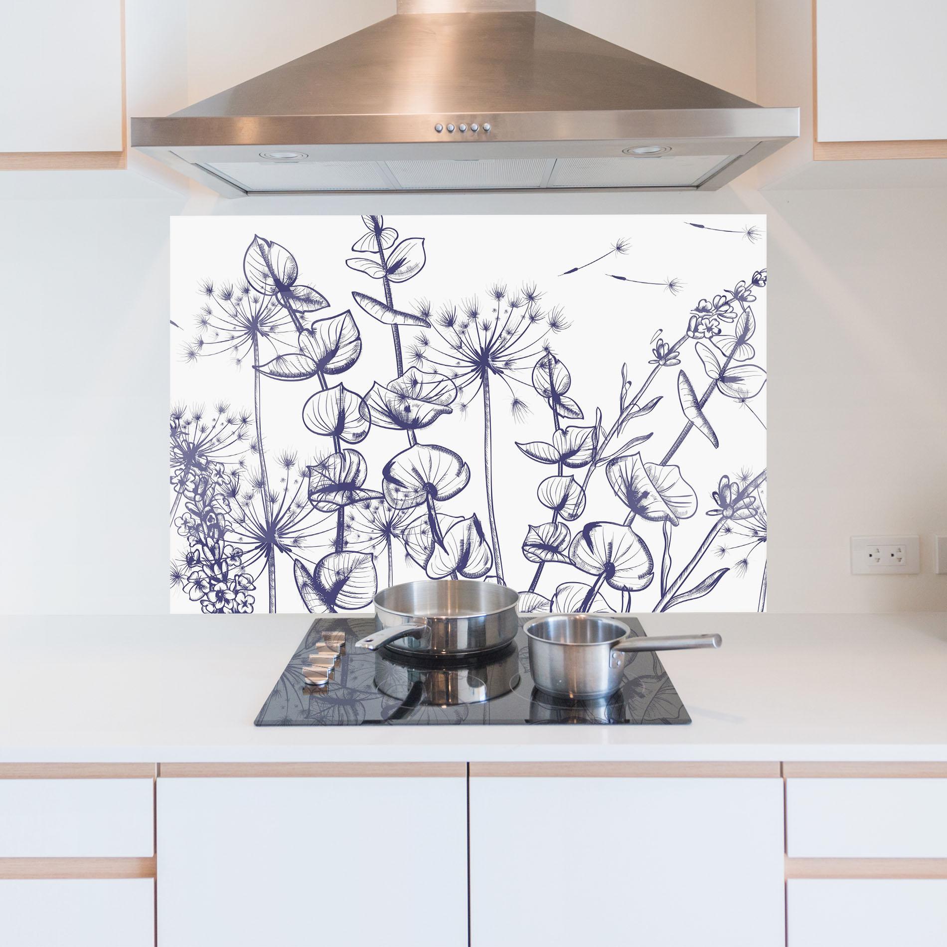 Panou Sticla Bucatarie Blue Line Plants mockup 5