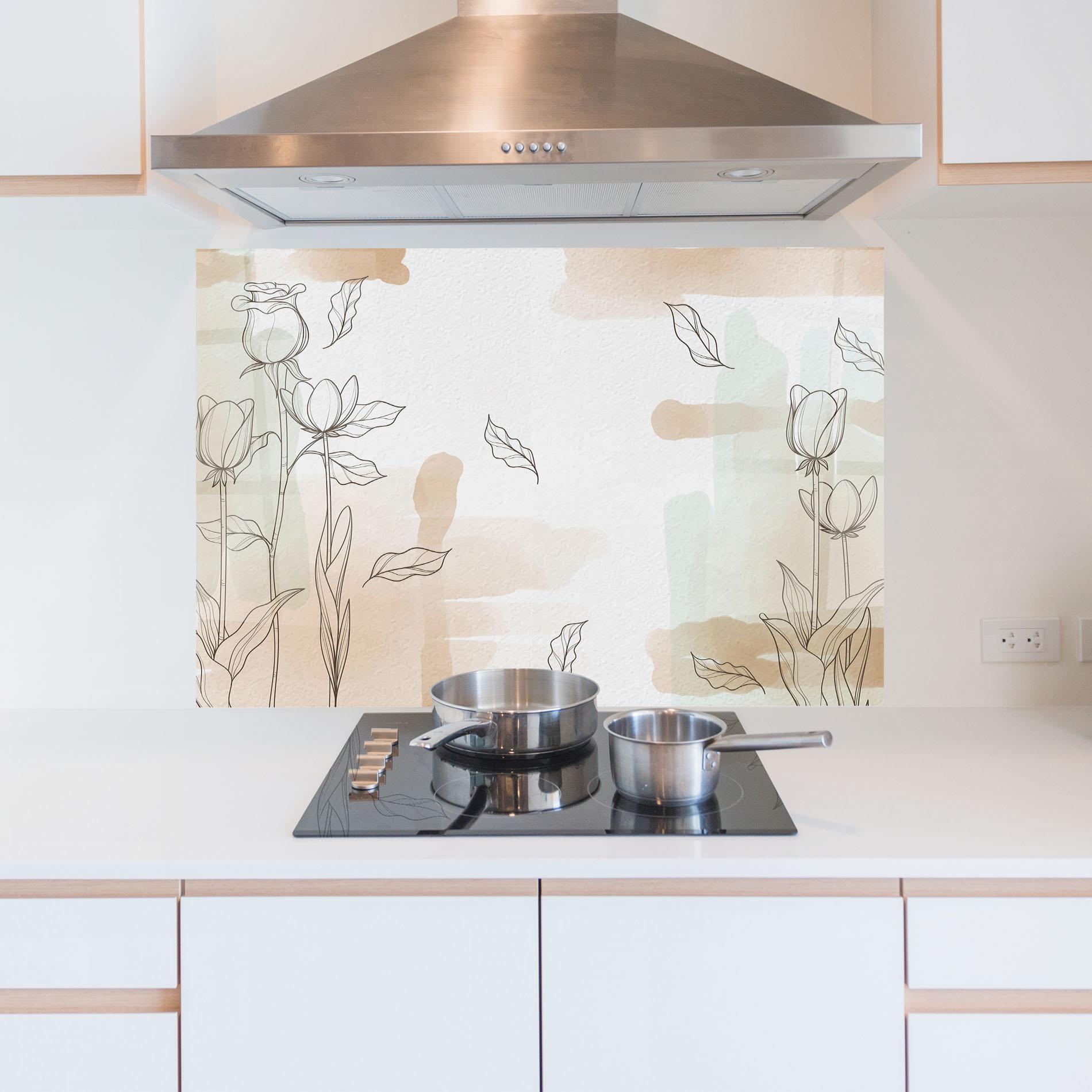 Panou Sticla Bucatarie Brown Line Flower mockup 5