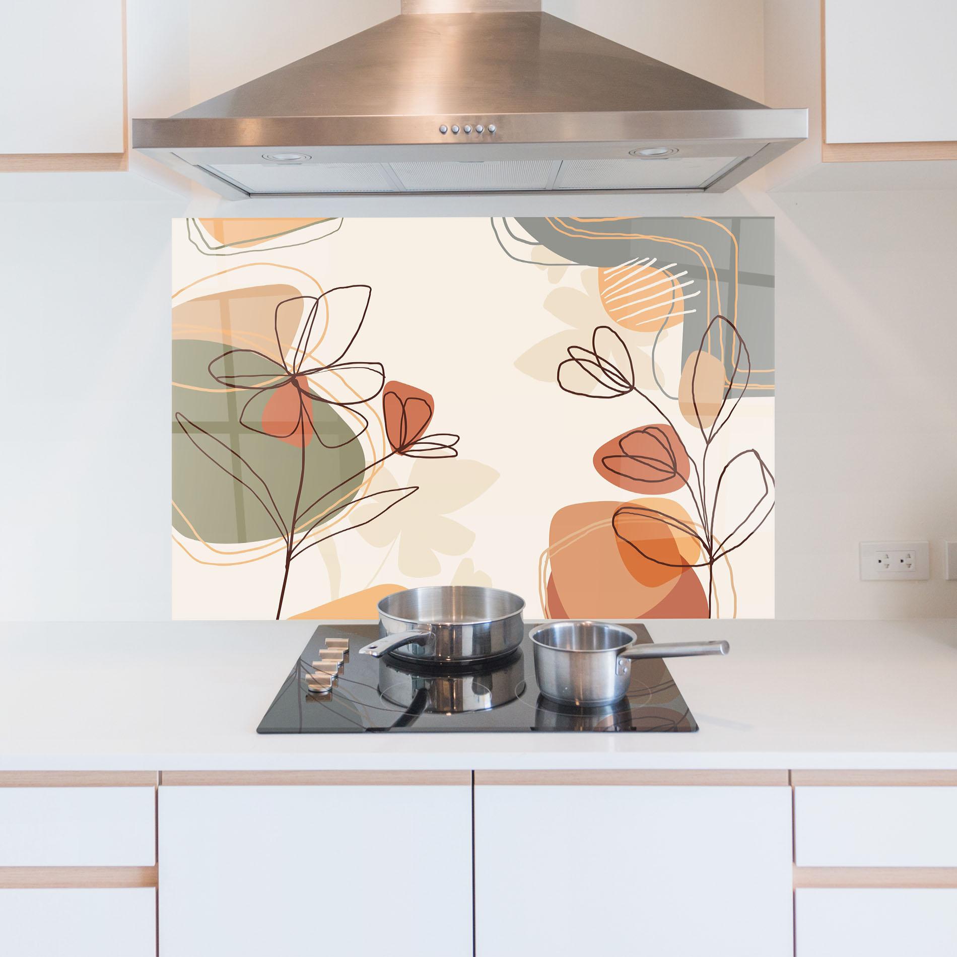 Panou Sticla Bucatarie Brown Line Plants mockup 5