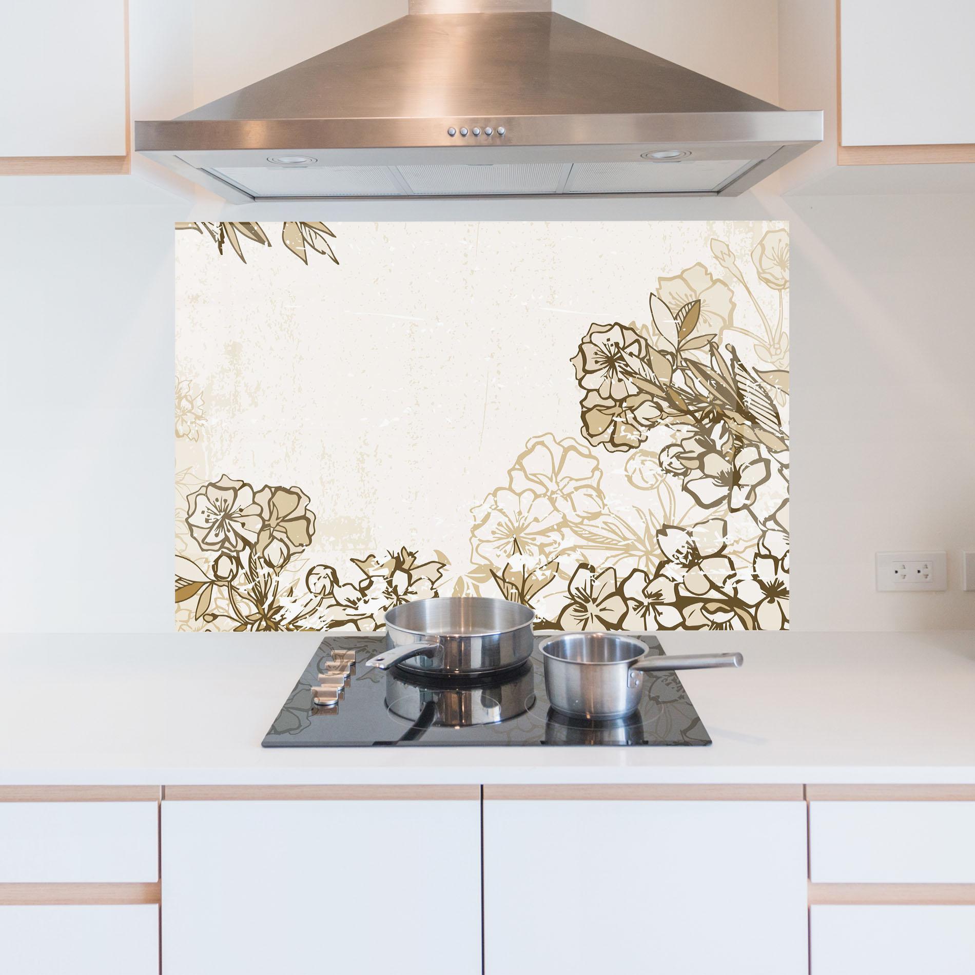 Panou Sticla Bucatarie Cream Brown Flower mockup 5