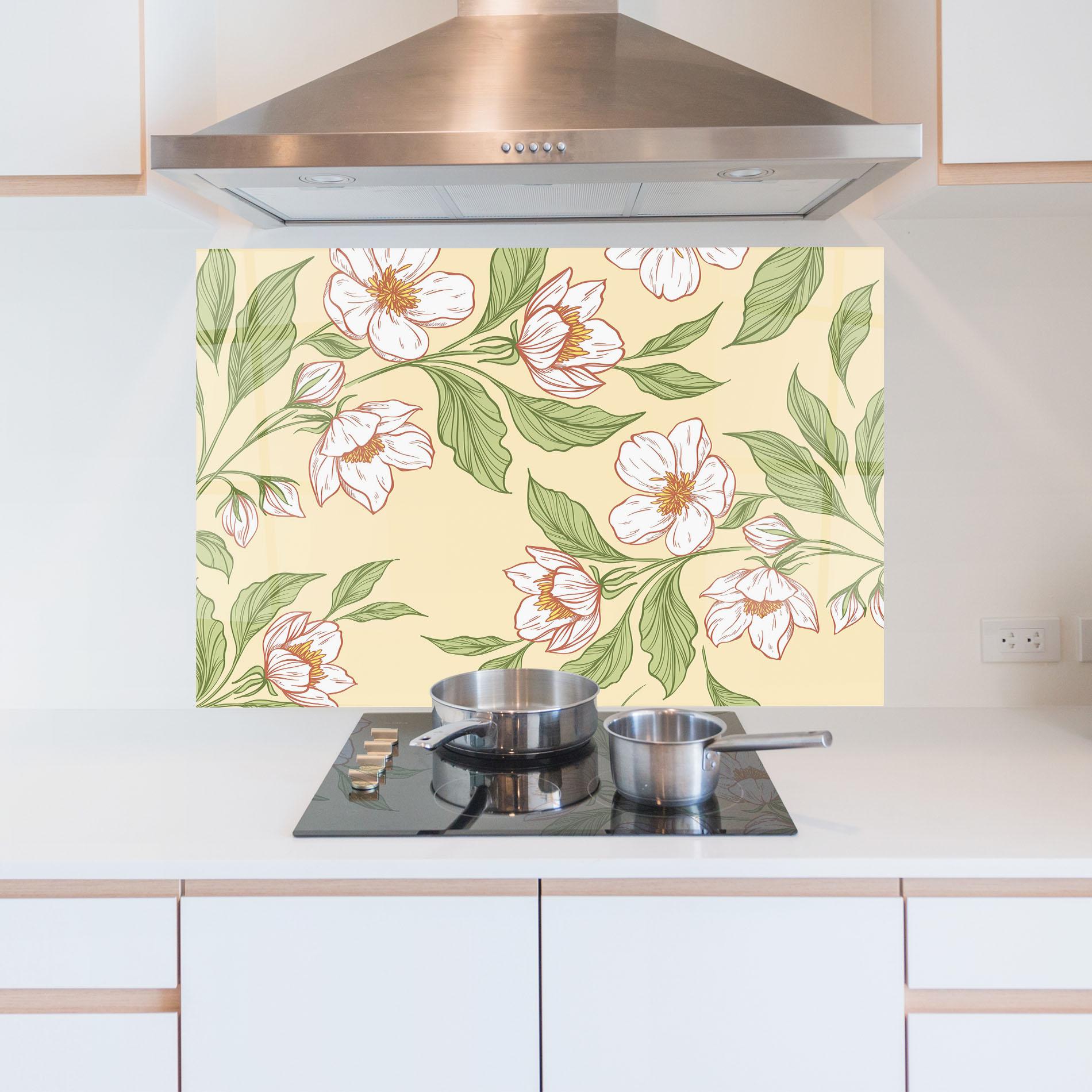 Panou Sticla Bucatarie Cream Flower White mockup 5