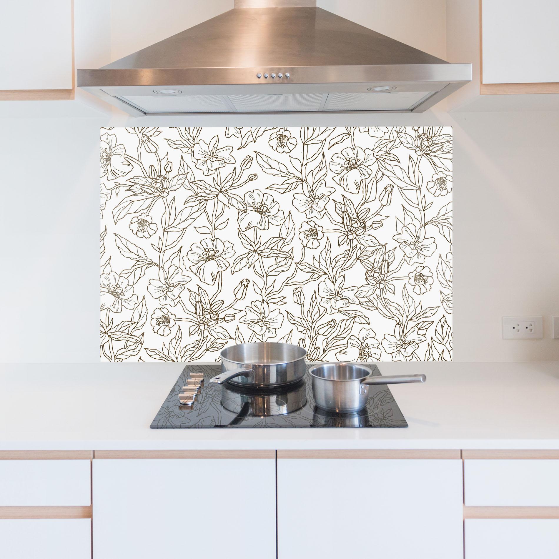 Panou Sticla Bucatarie Cream Line Flowers mockup 5