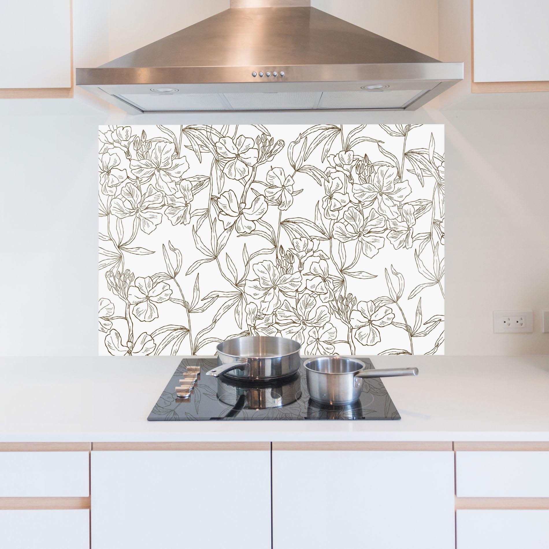 Panou Sticla Bucatarie Flower Brown Line mockup 5