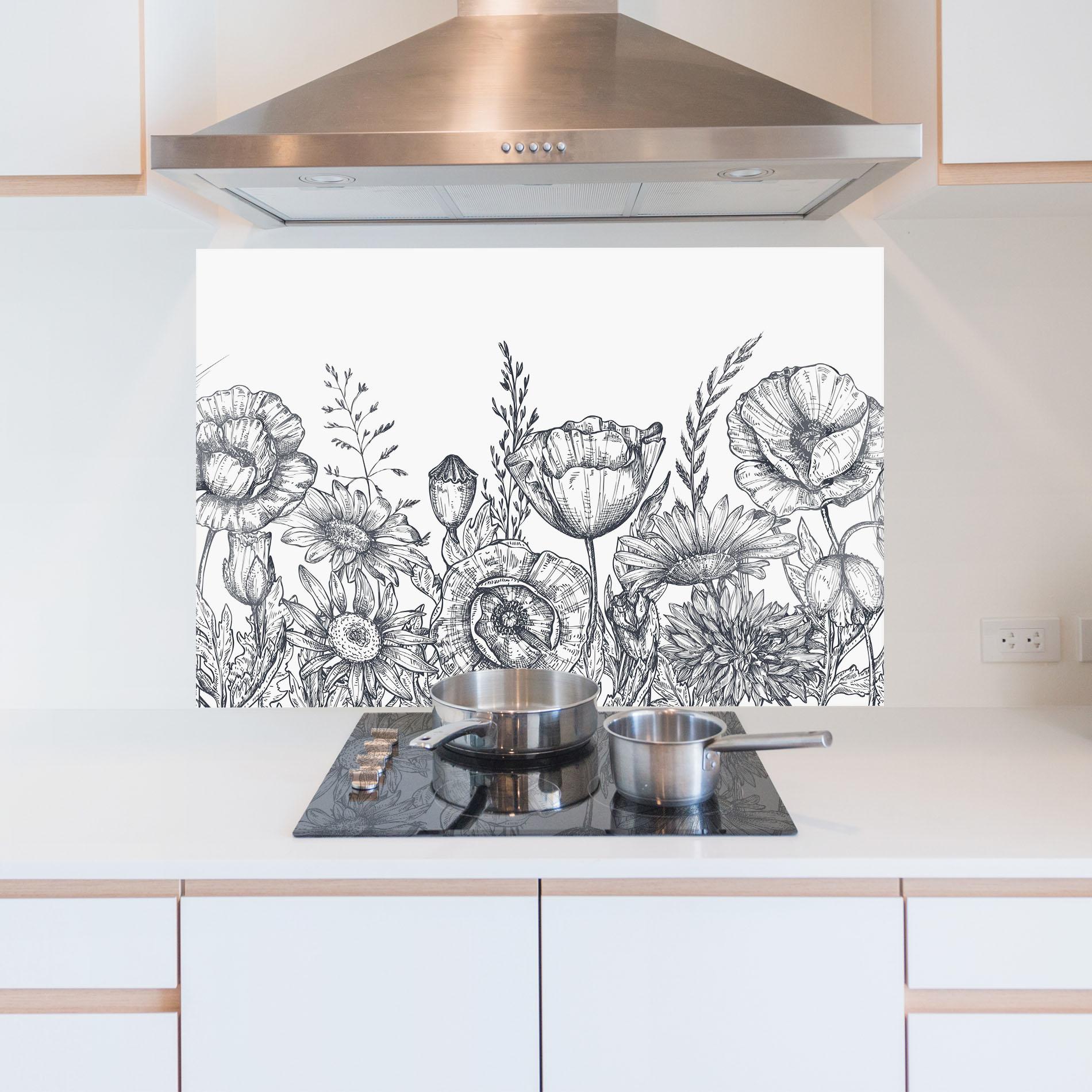 Panou Sticla Bucatarie Flower Grey Line mockup 5