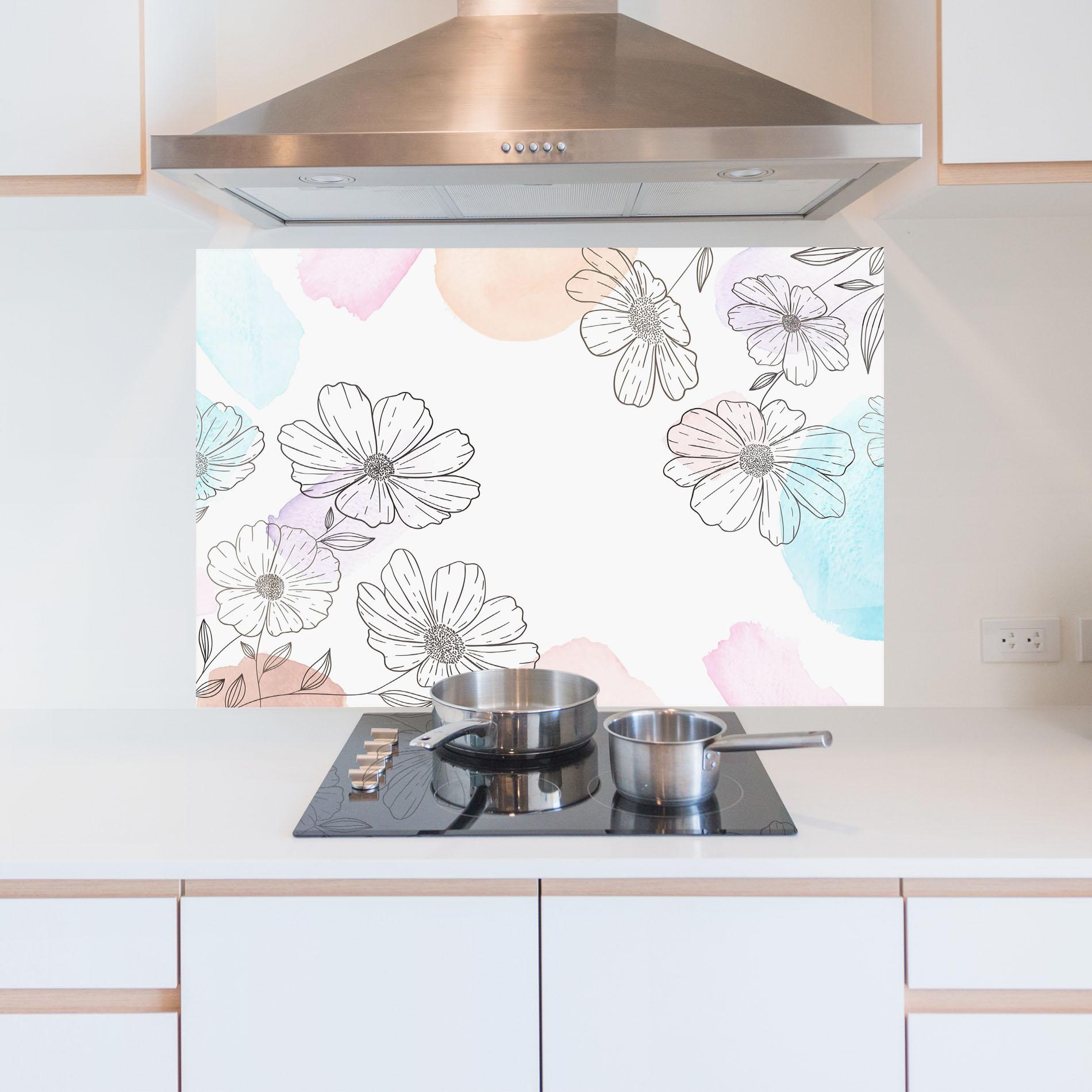 Panou Sticla Bucatarie Grey Colorful Flower mockup 5