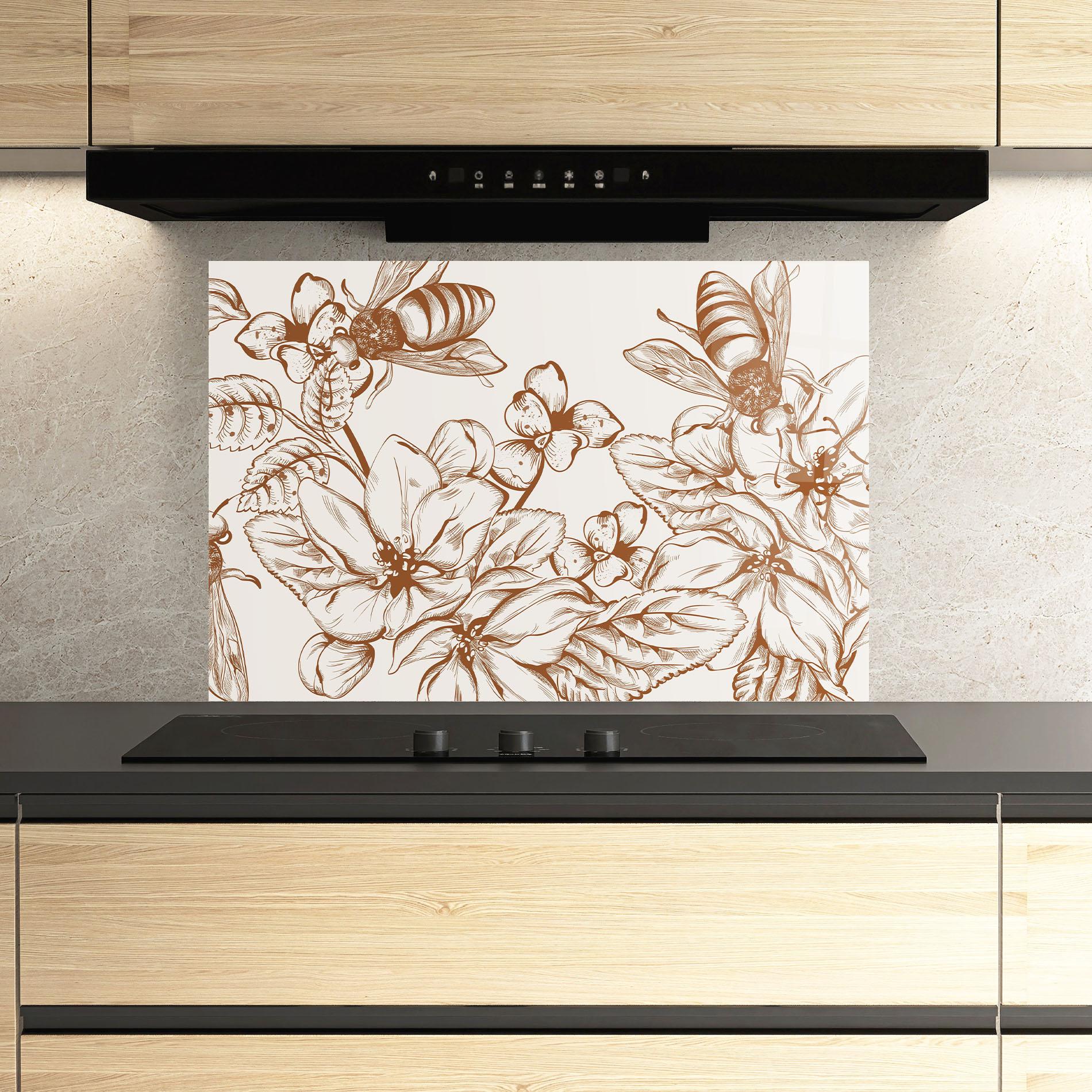 Panou Sticla Bucatarie Bee Flower Line mockup 3