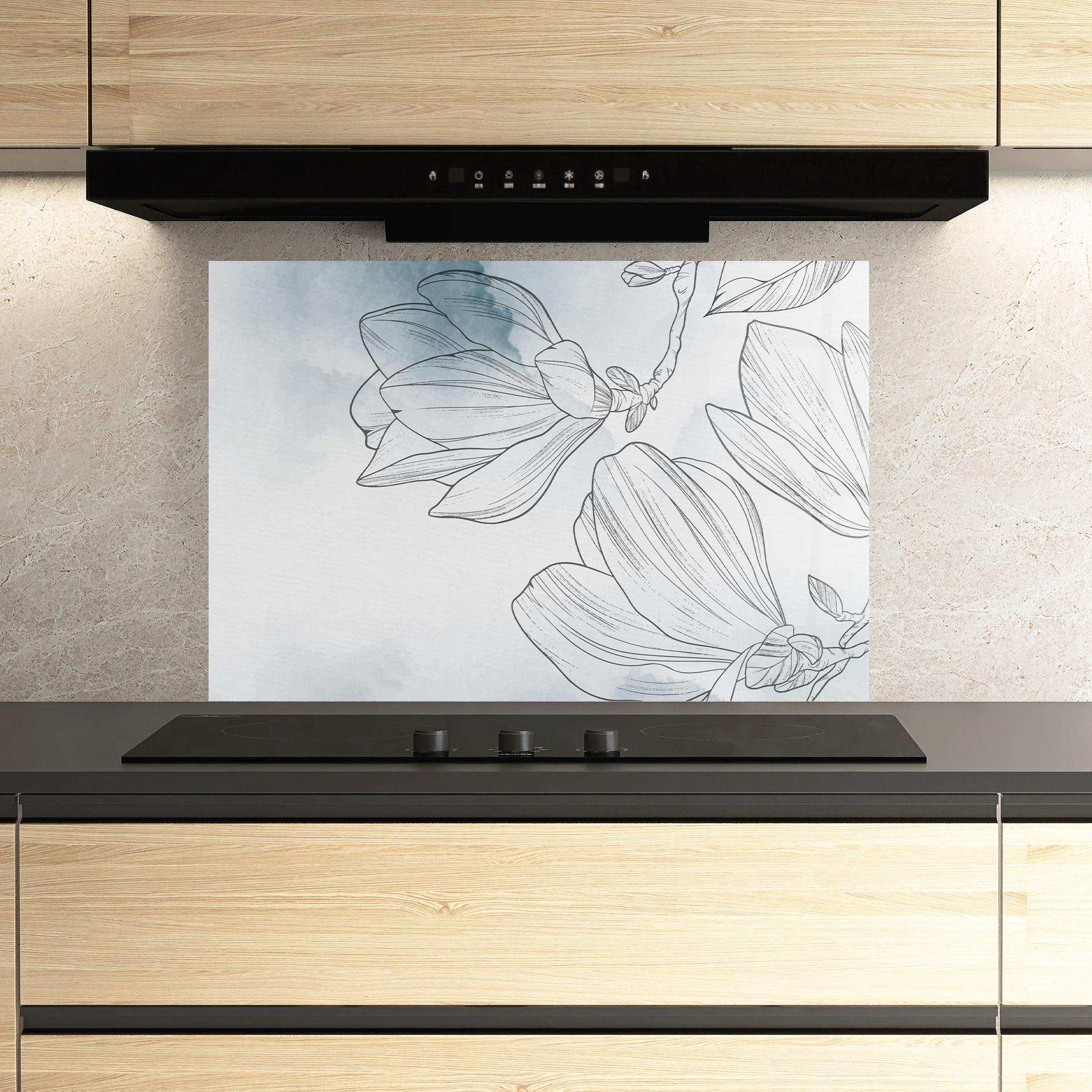 Panou Sticla Bucatarie Blue Line Flower mockup 3