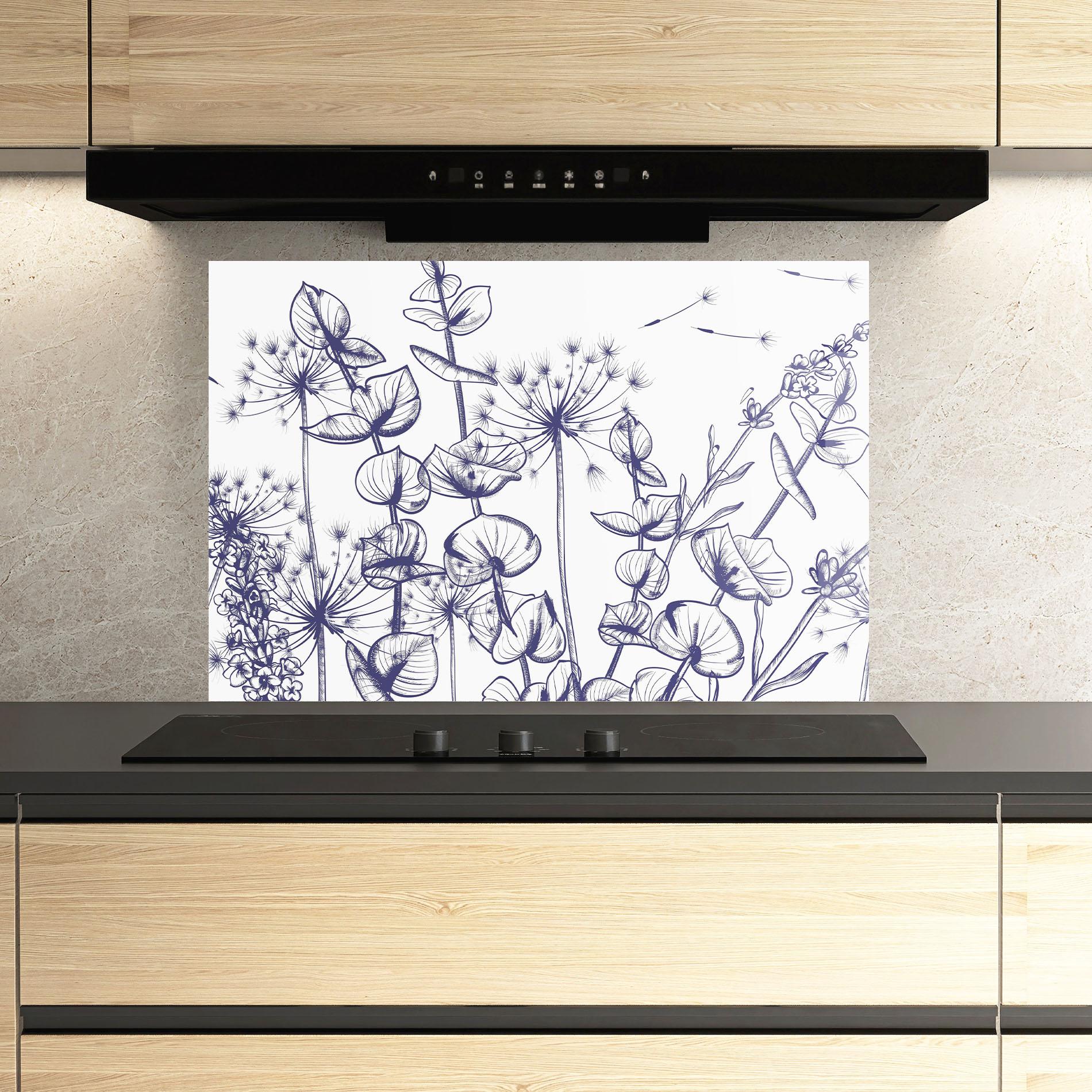 Panou Sticla Bucatarie Blue Line Plants mockup 3