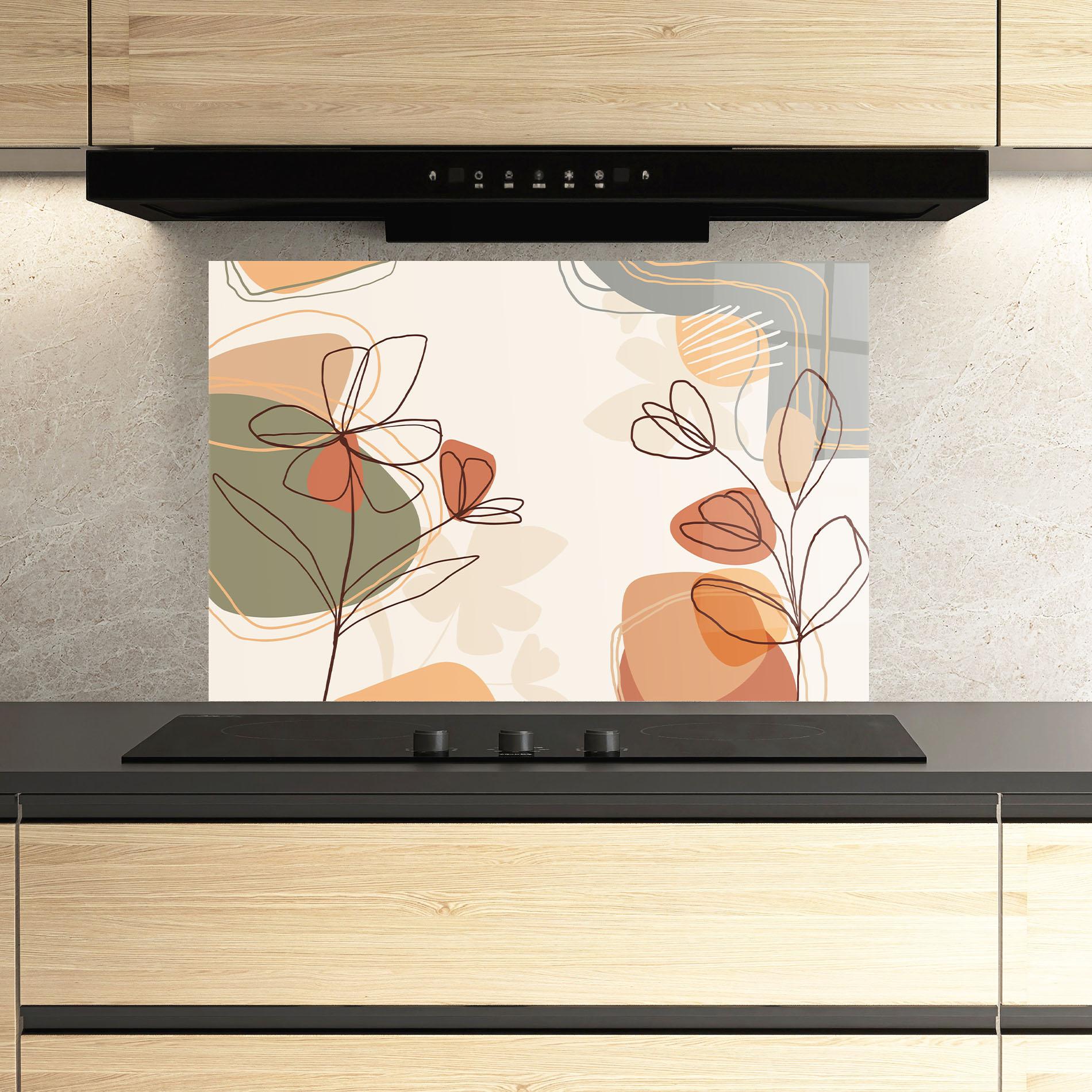 Panou Sticla Bucatarie Brown Line Plants mockup 3