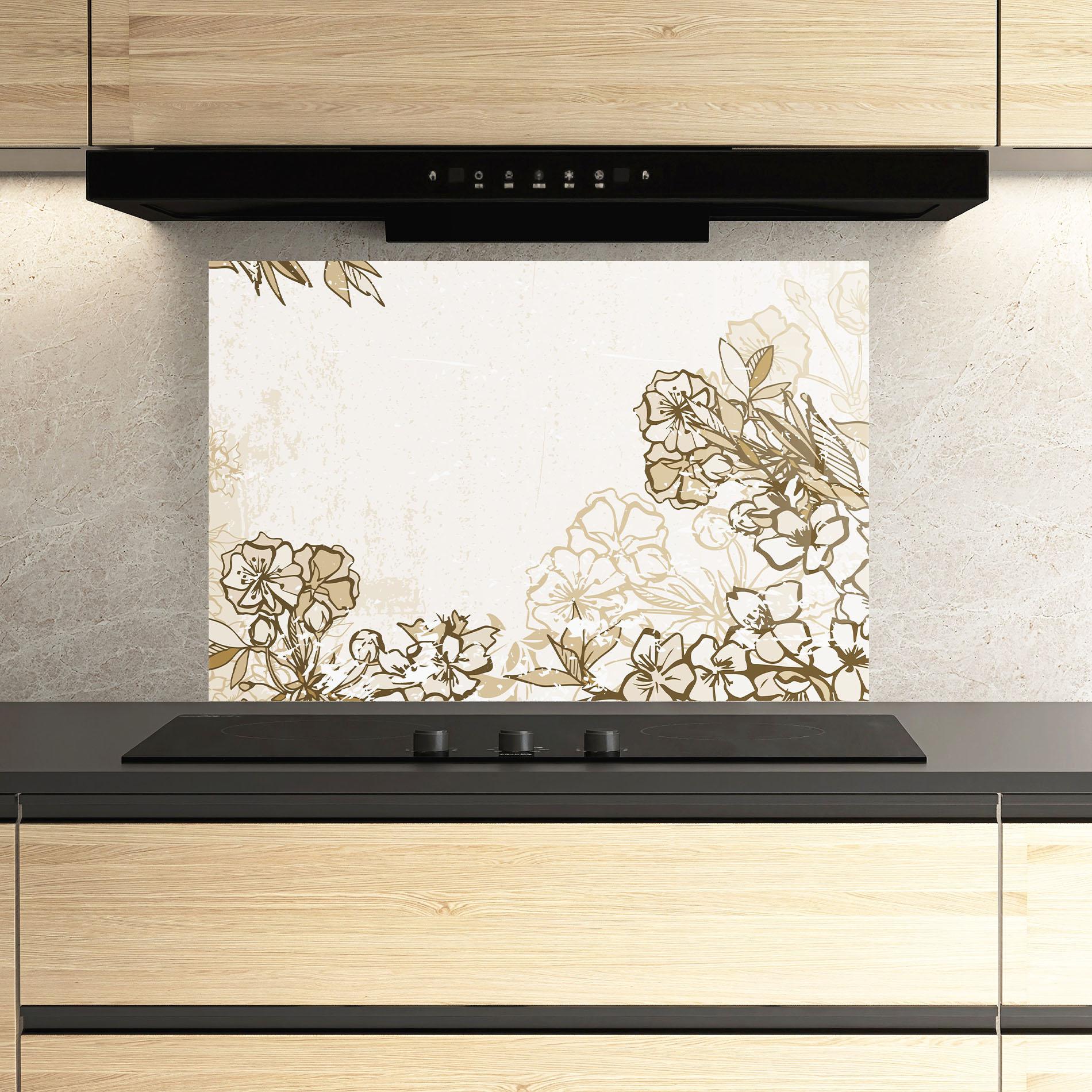 Panou Sticla Bucatarie Cream Brown Flower mockup 3