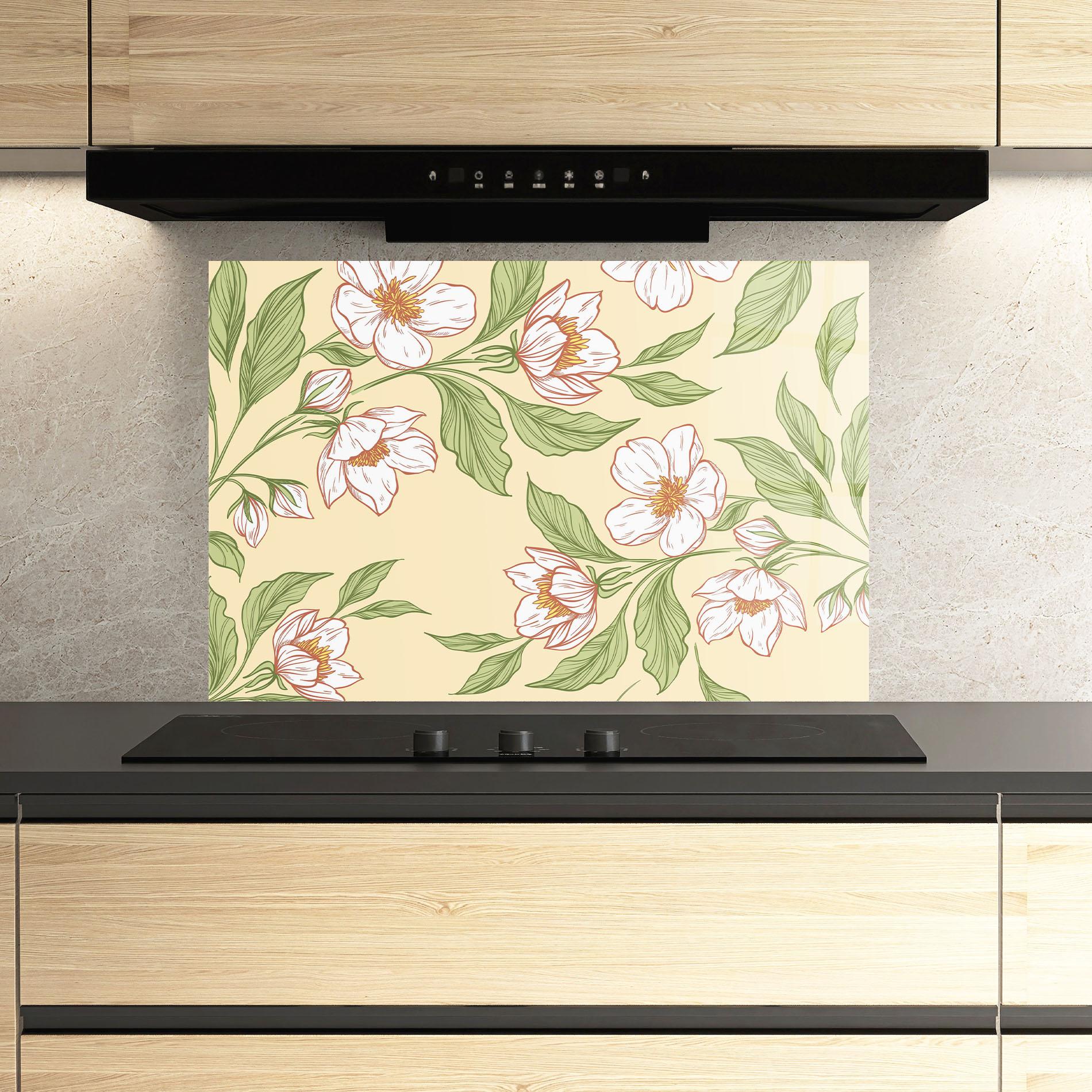 Panou Sticla Bucatarie Cream Flower White mockup 3