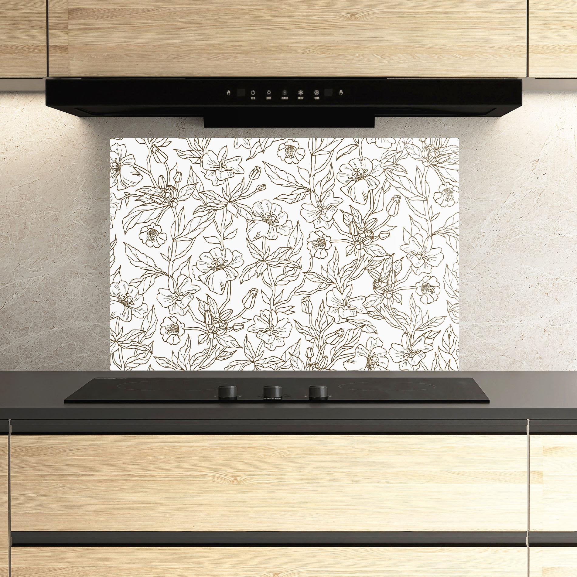 Panou Sticla Bucatarie Cream Line Flowers mockup 3