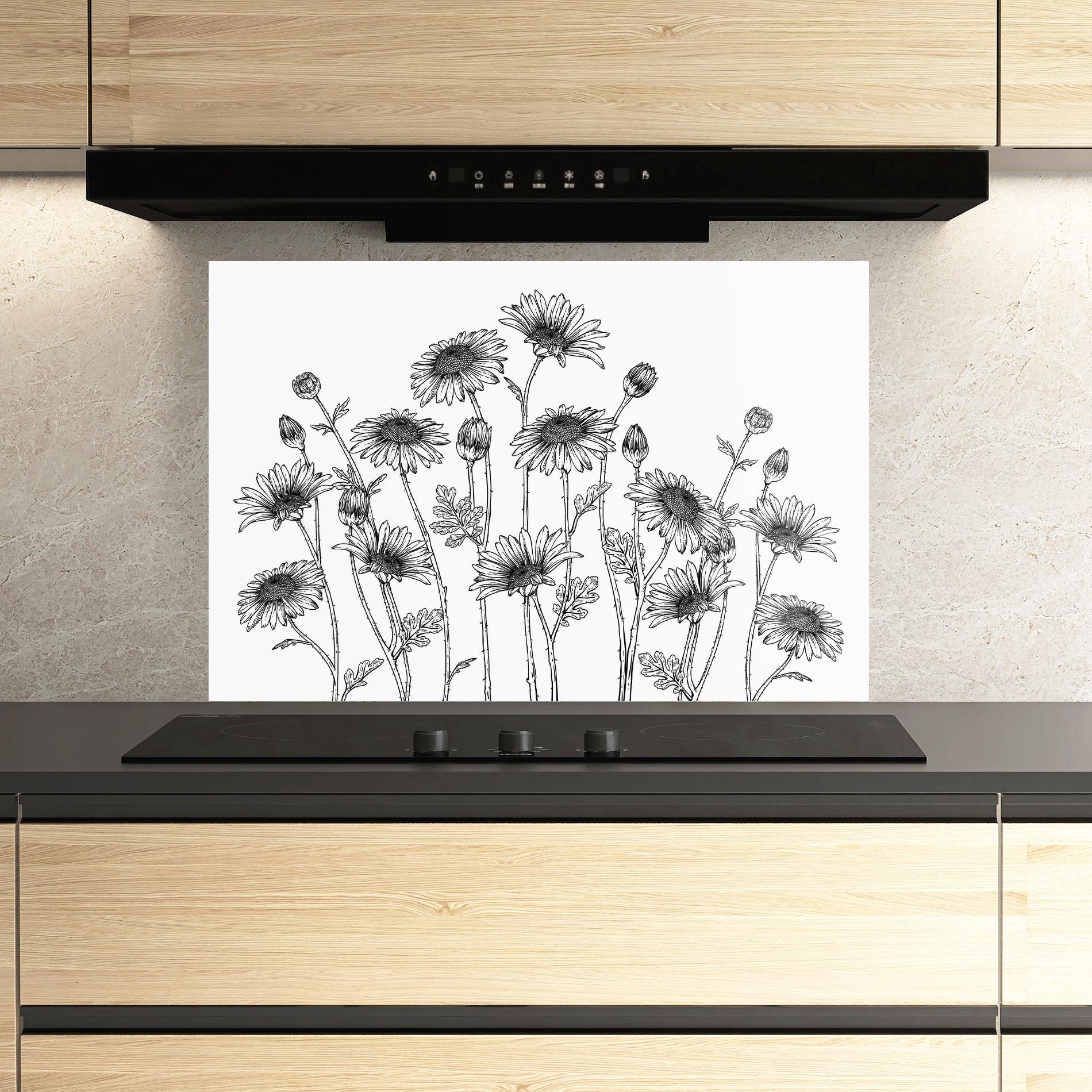 Panou Sticla Bucatarie Daisy Black Line mockup 3