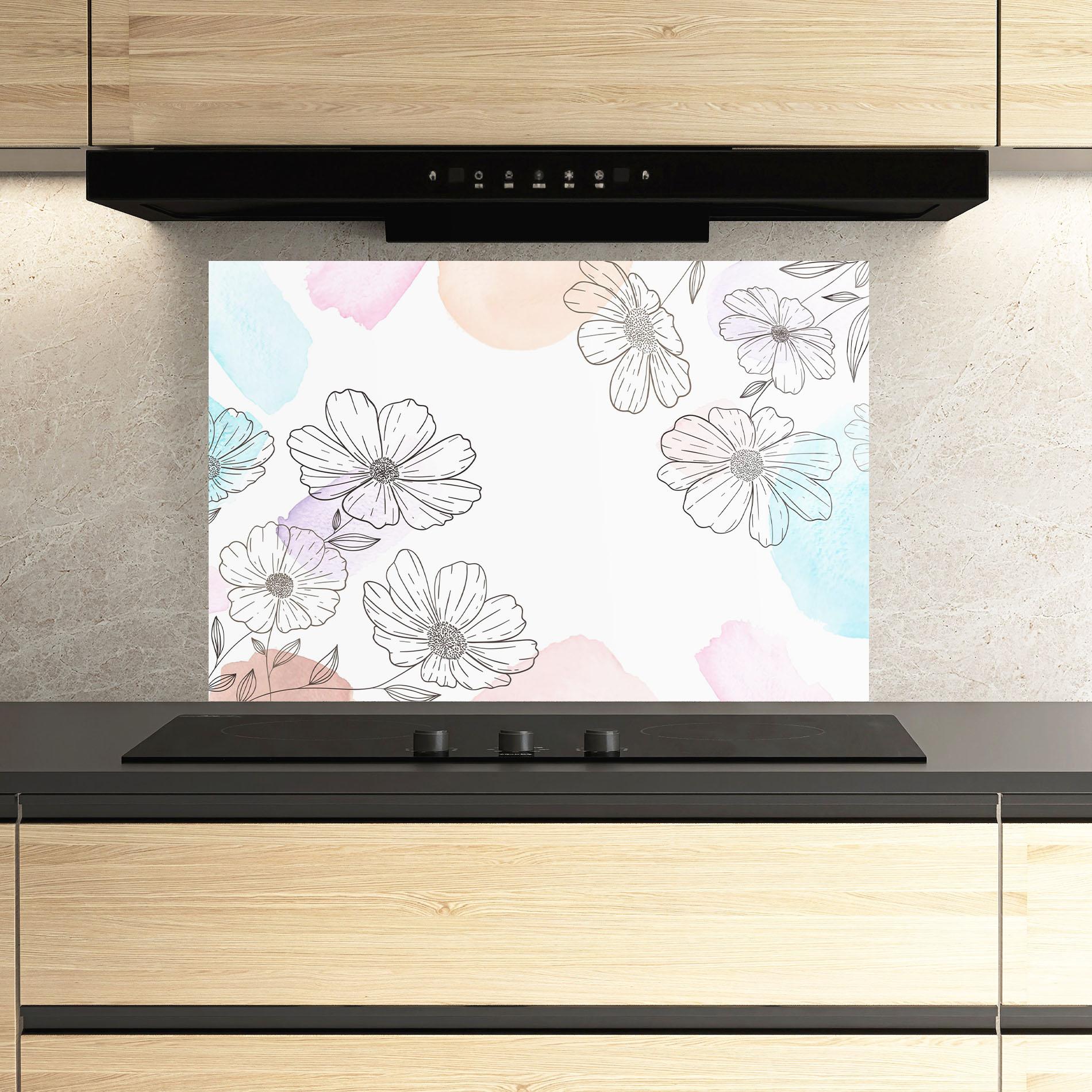 Panou Sticla Bucatarie Grey Colorful Flower mockup 3