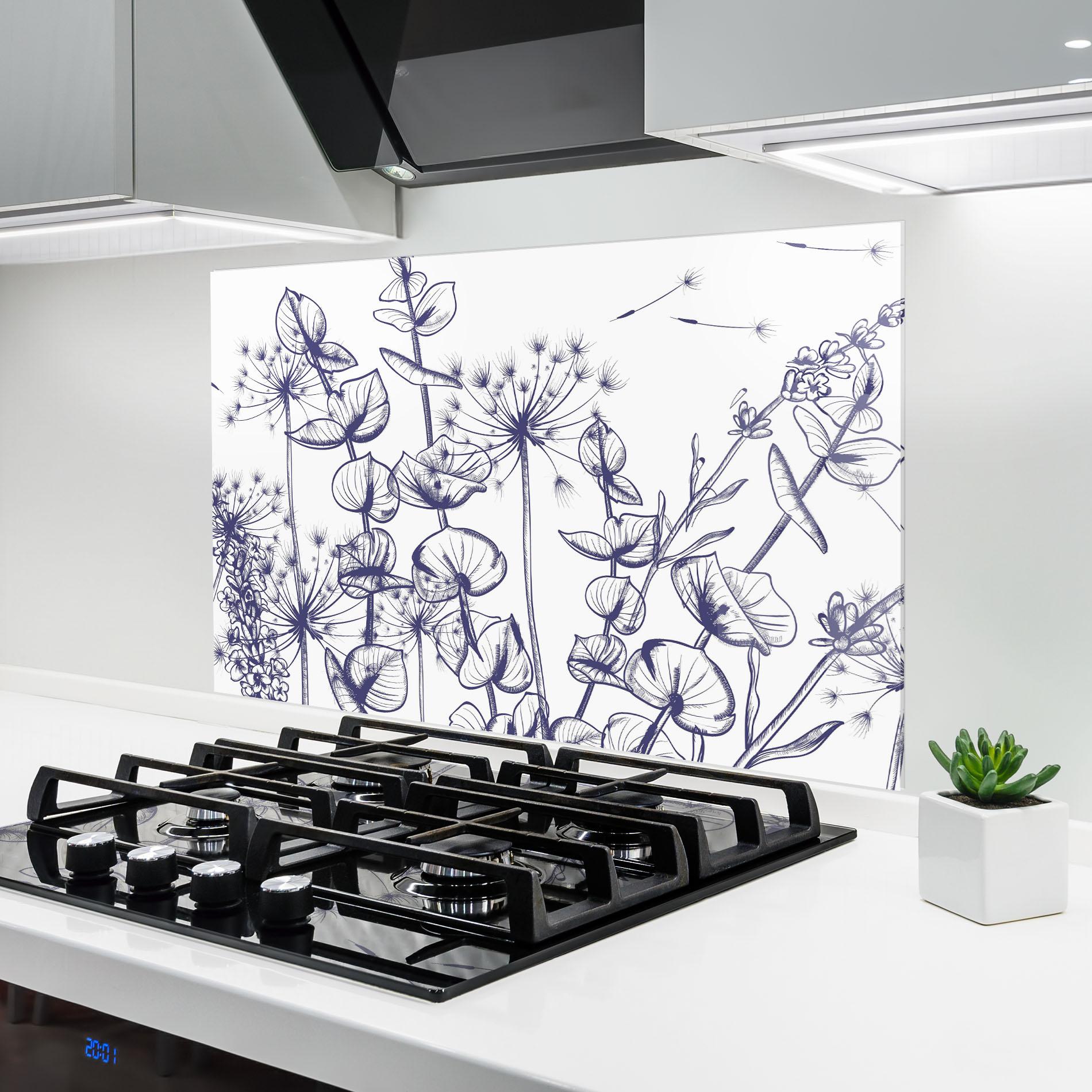 Panou Sticla Bucatarie Blue Line Plants mockup 6