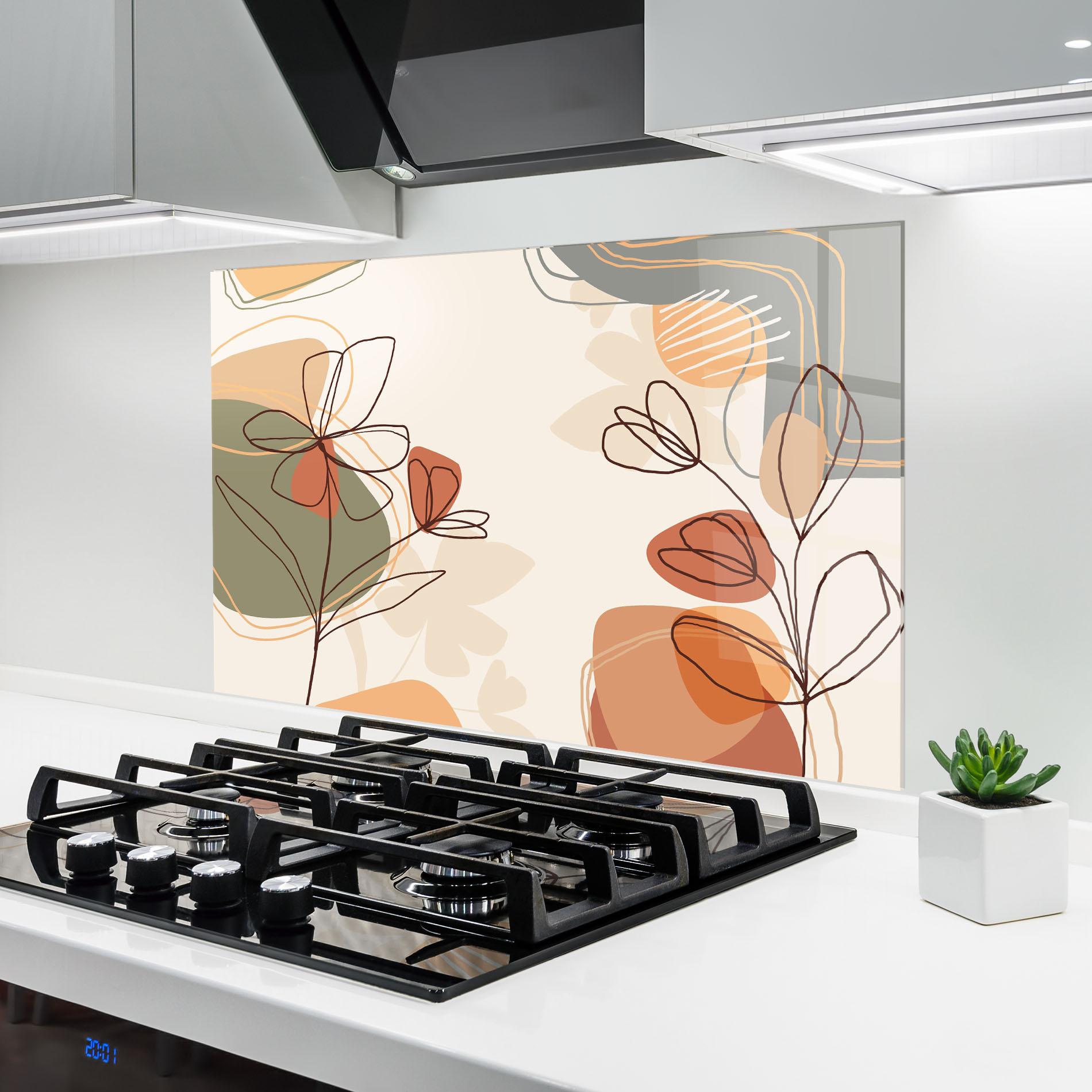 Panou Sticla Bucatarie Brown Line Plants mockup 6