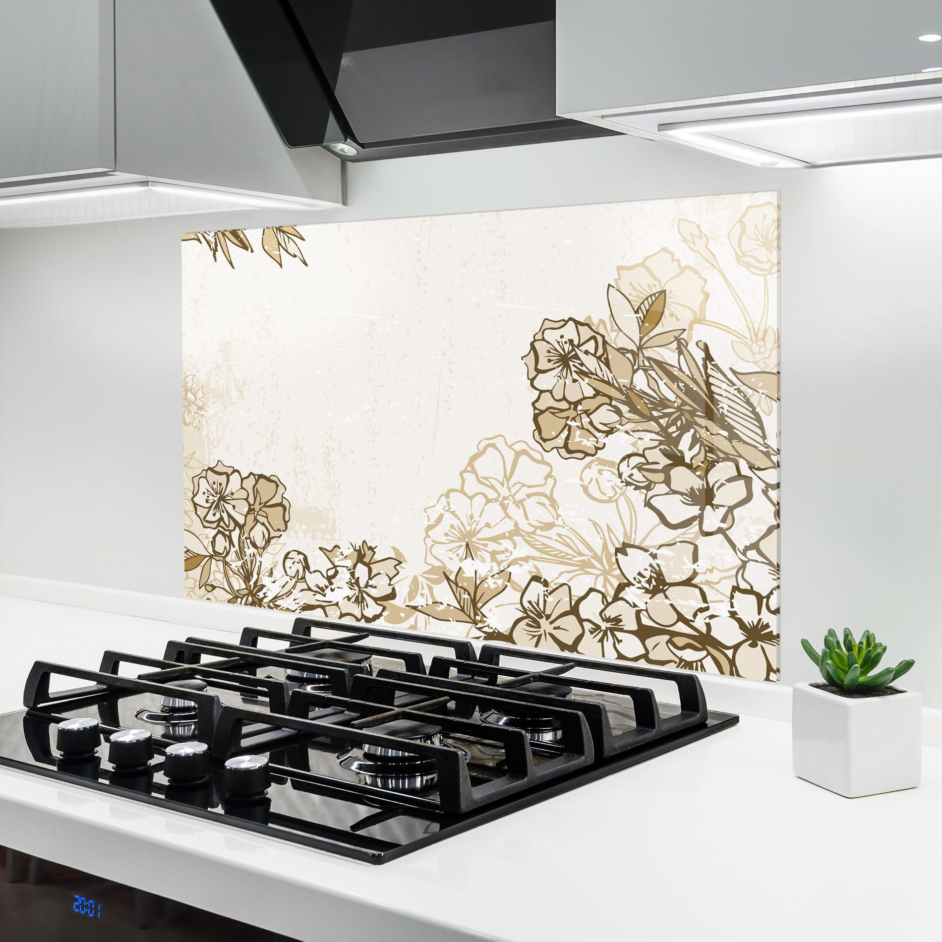 Panou Sticla Bucatarie Cream Brown Flower mockup 6