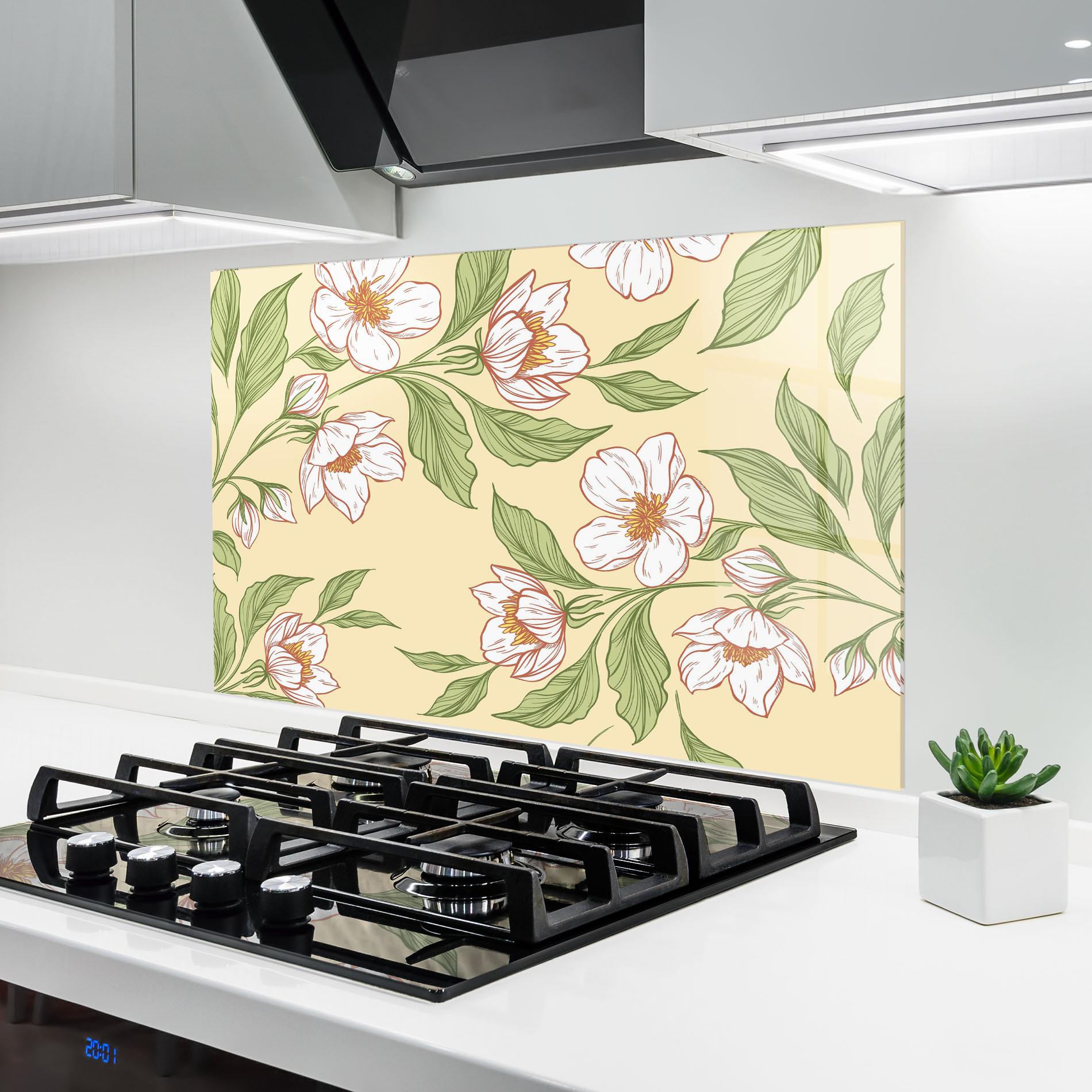 Panou Sticla Bucatarie Cream Flower White mockup 6