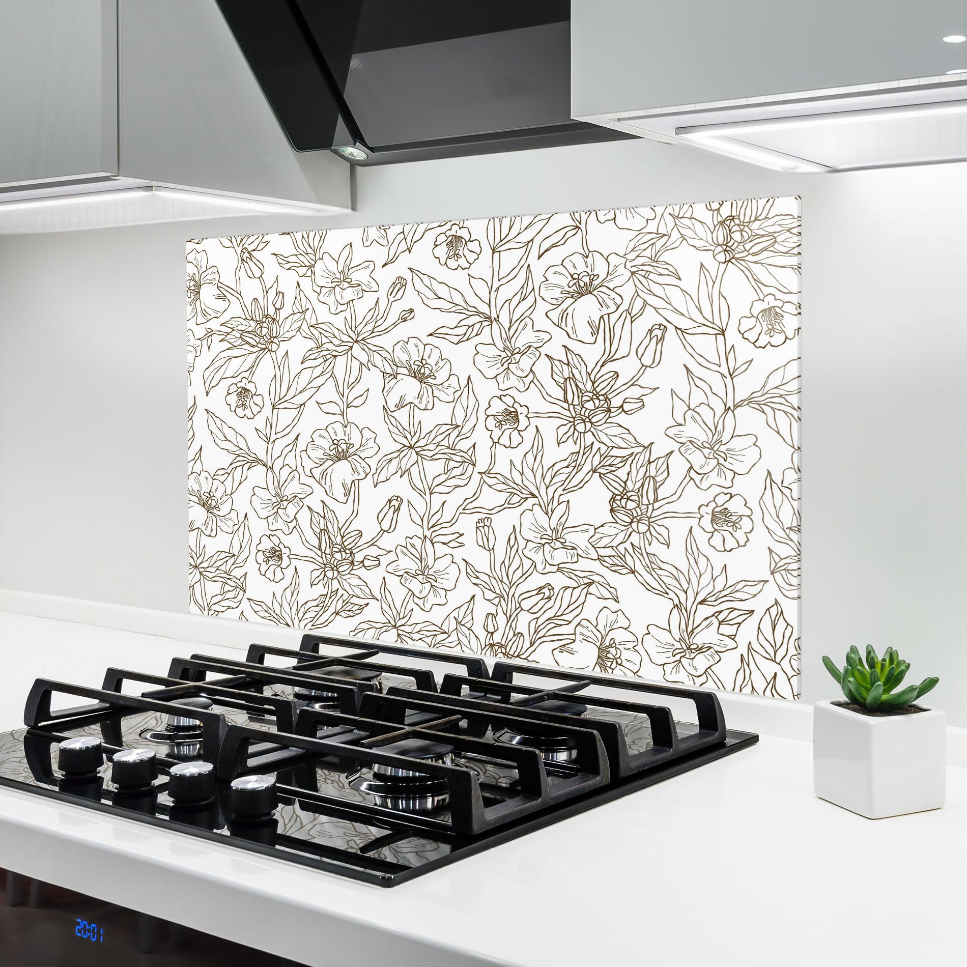 Panou Sticla Bucatarie Cream Line Flowers mockup 6