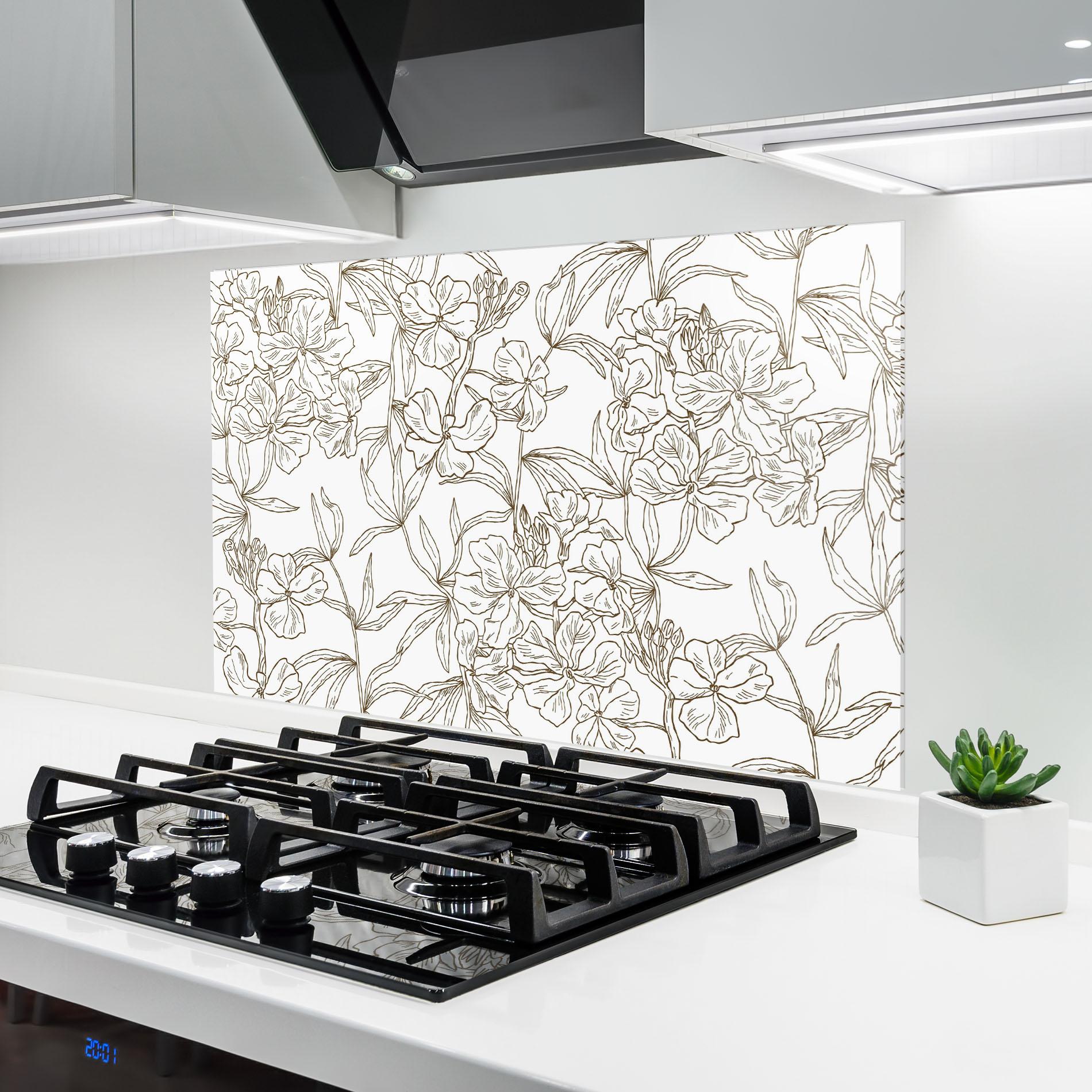 Panou Sticla Bucatarie Flower Brown Line mockup 6