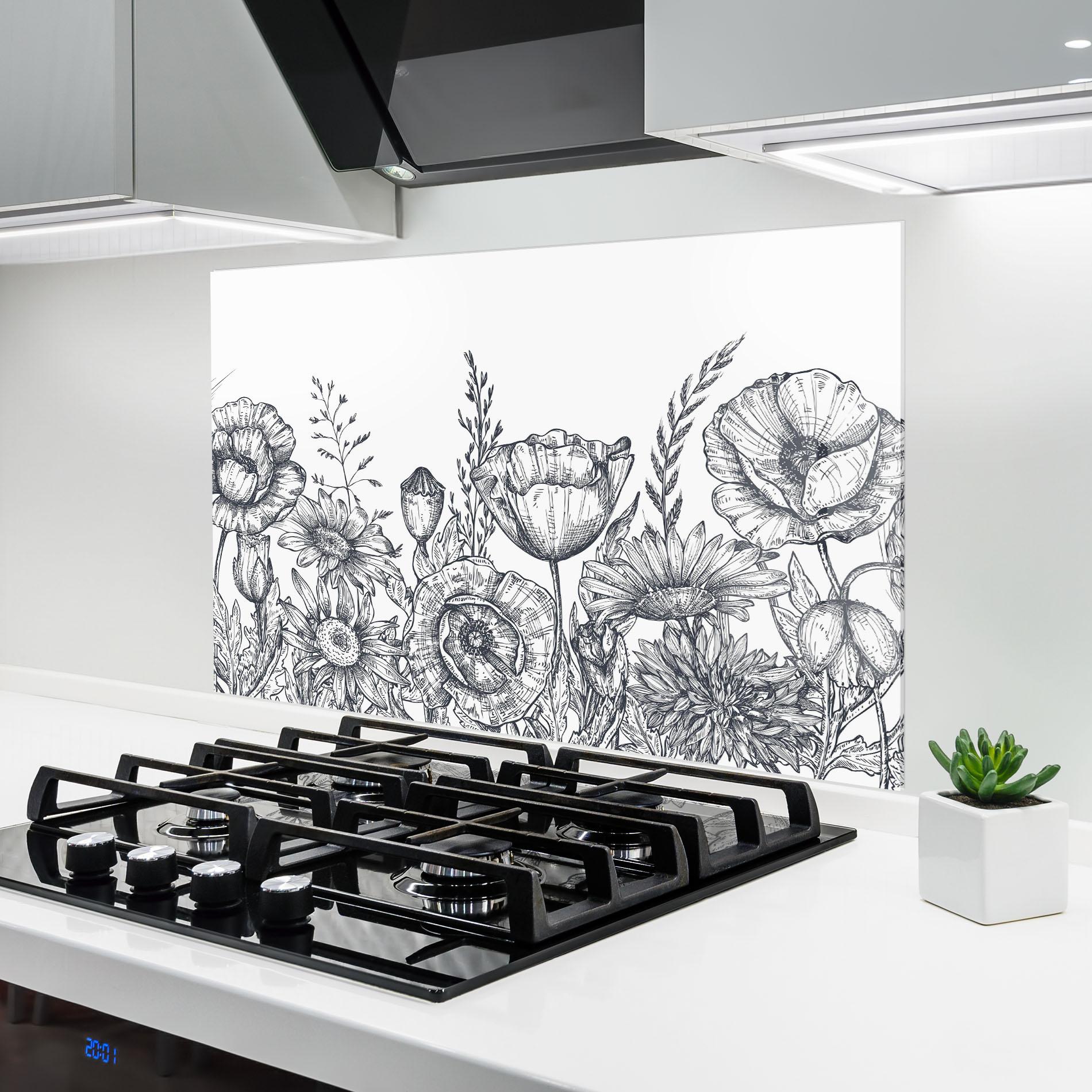 Panou Sticla Bucatarie Flower Grey Line mockup 6