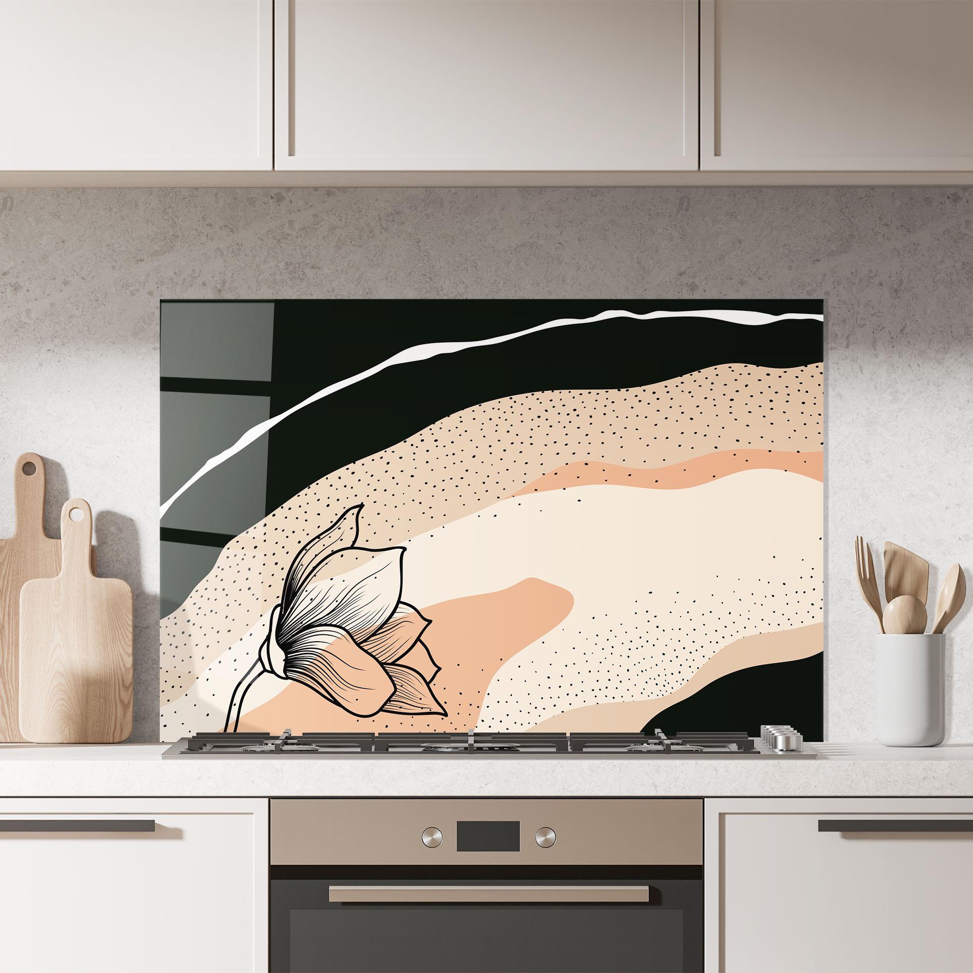 Panou Sticla Bucatarie Black Line Art Plant mockup 7