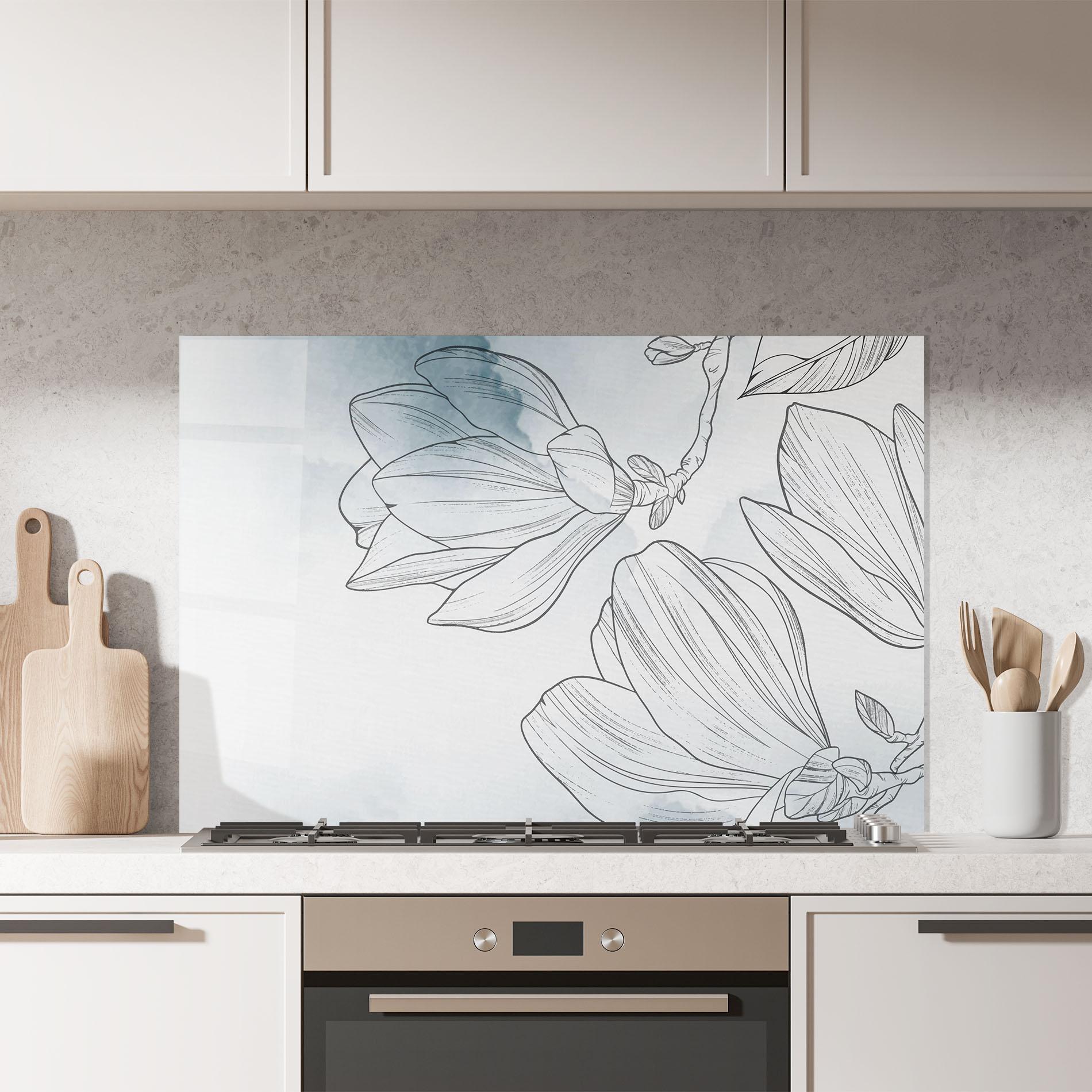 Panou Sticla Bucatarie Blue Line Flower mockup 7