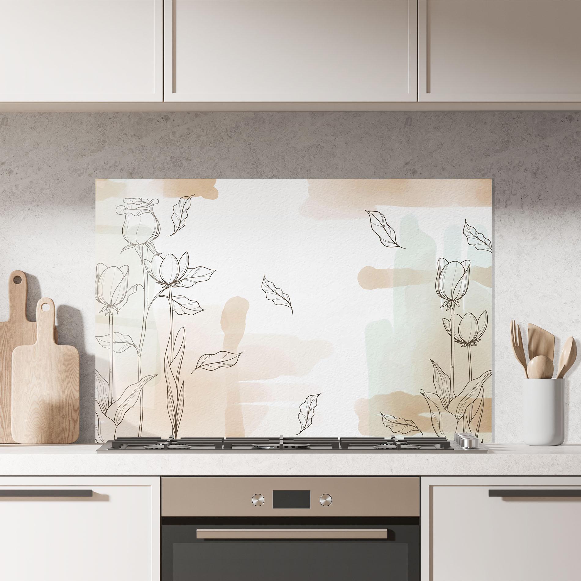 Panou Sticla Bucatarie Brown Line Flower mockup 7