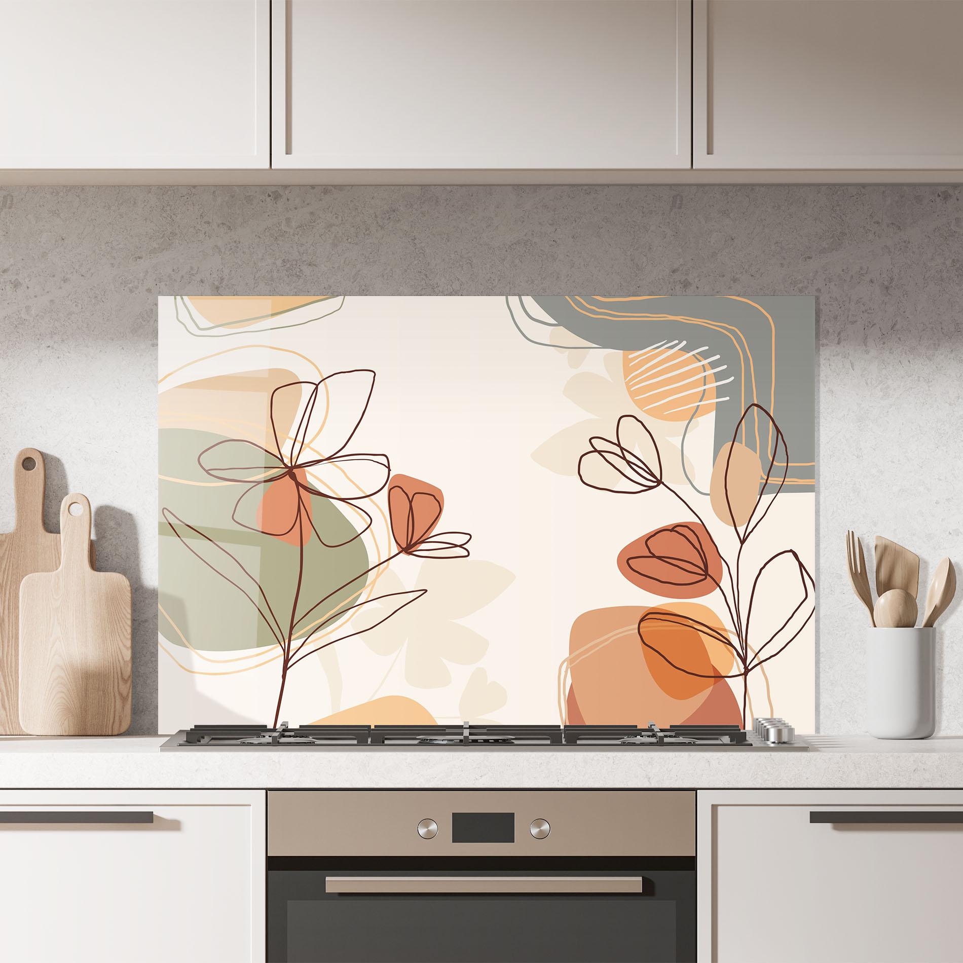 Panou Sticla Bucatarie Brown Line Plants mockup 7