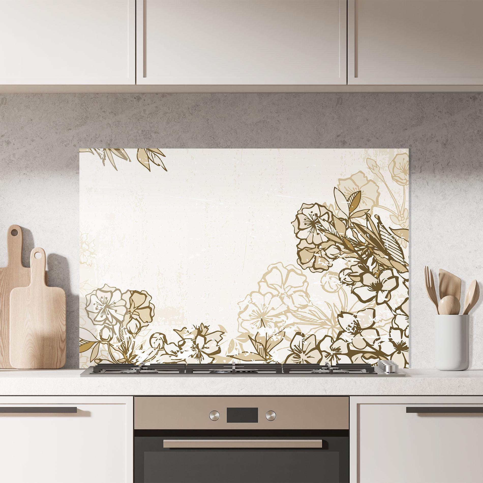 Panou Sticla Bucatarie Cream Brown Flower mockup 7