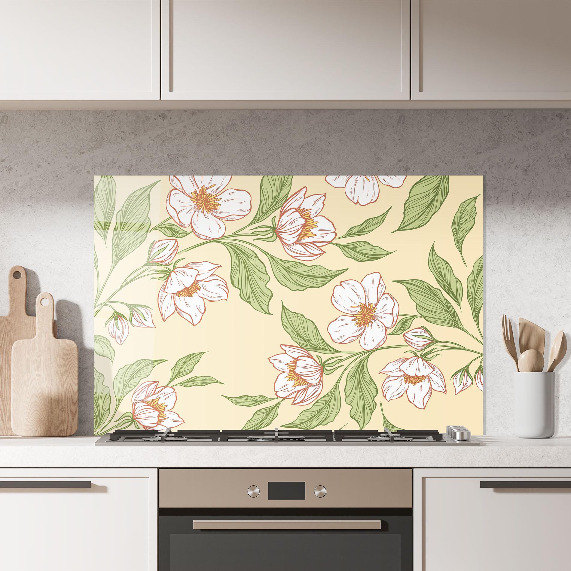 Panou Sticla Bucatarie Cream Flower White mockup 7