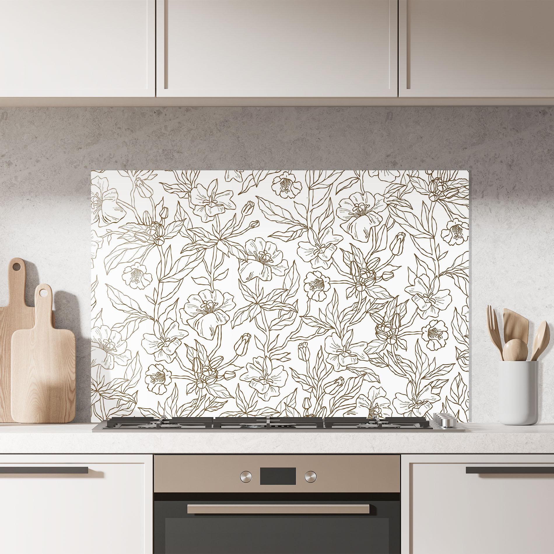 Panou Sticla Bucatarie Cream Line Flowers mockup 7