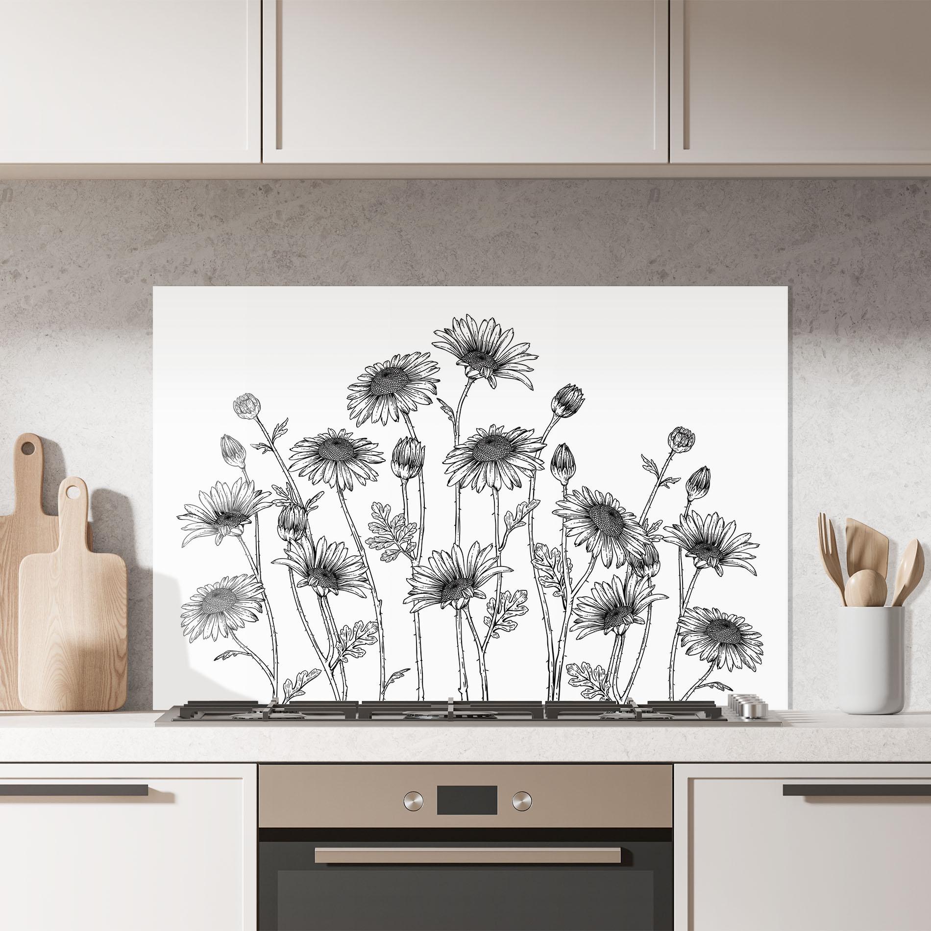 Panou Sticla Bucatarie Daisy Black Line mockup 7