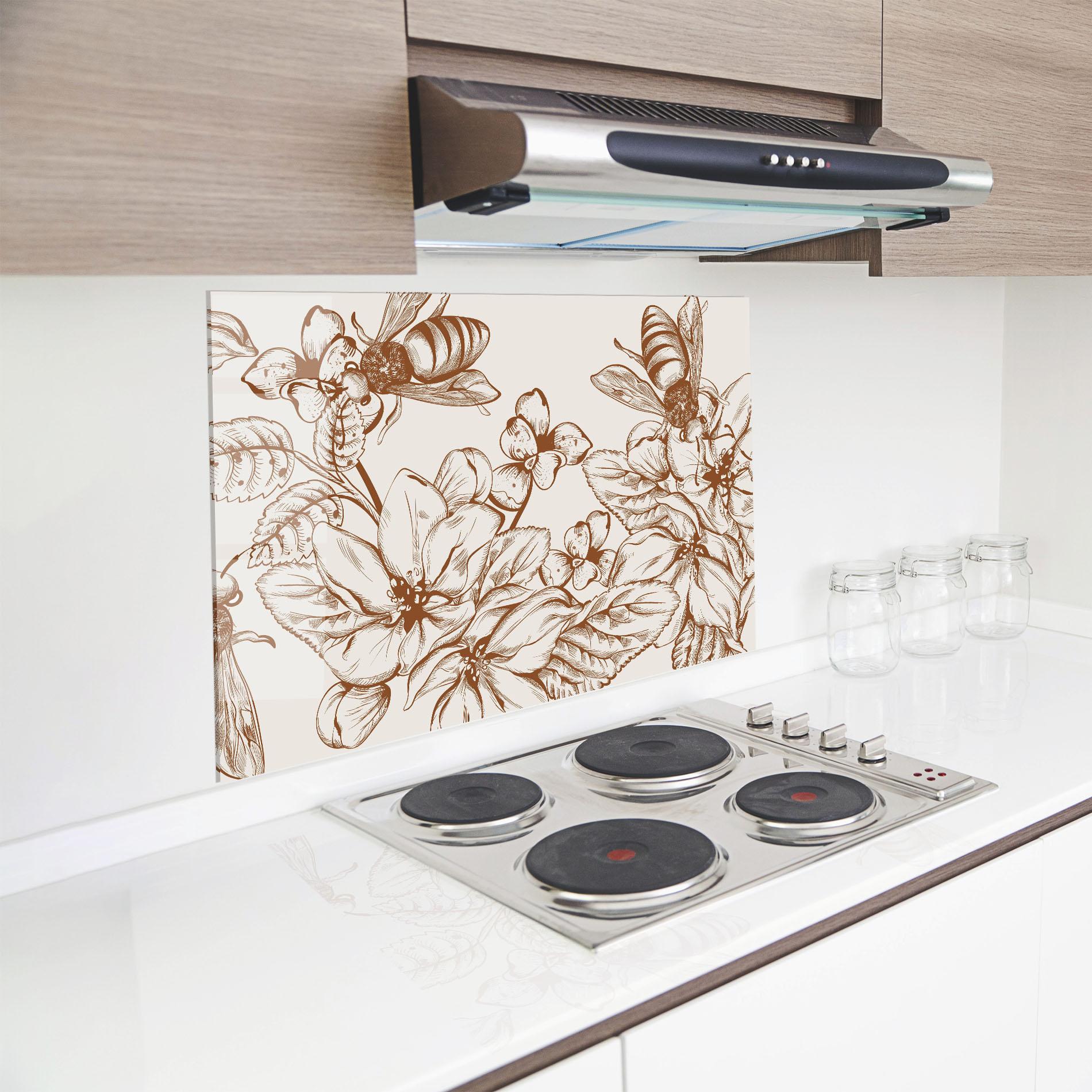 Panou Sticla Bucatarie Bee Flower Line mockup 8
