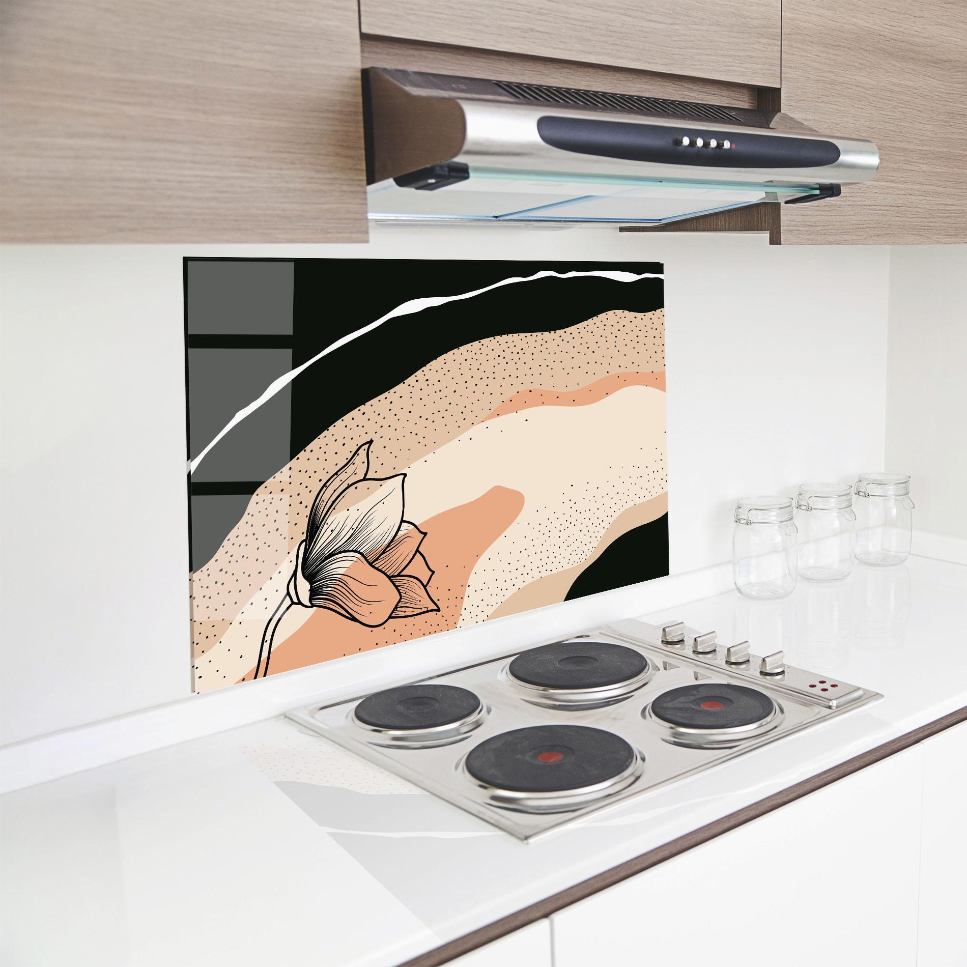 Panou Sticla Bucatarie Black Line Art Plant mockup 8